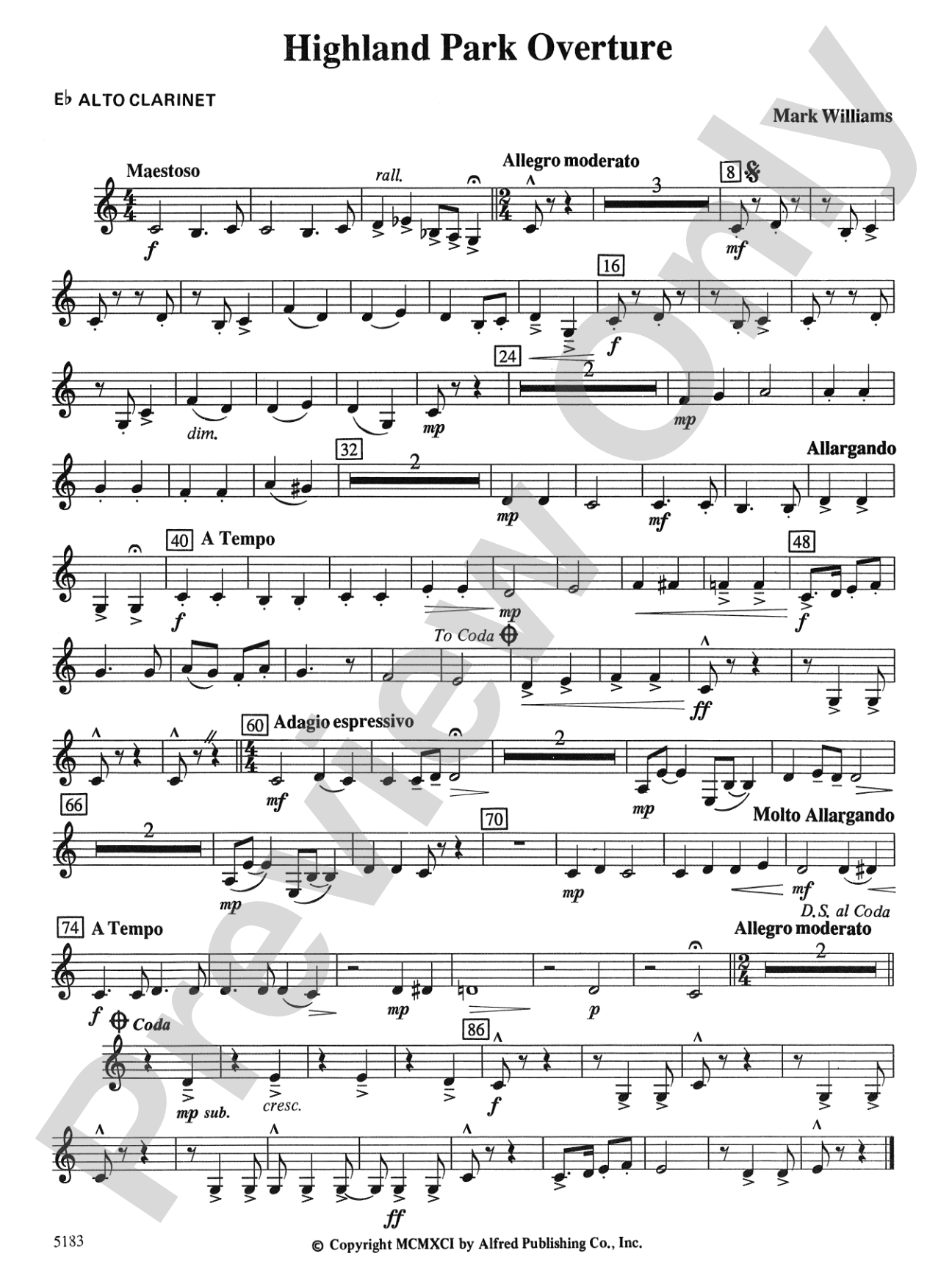 Highland Park Overture: E-flat Alto Clarinet