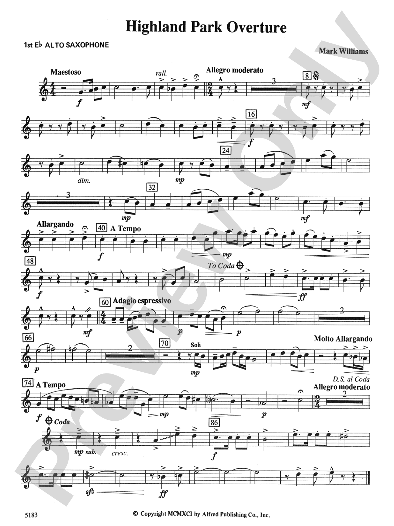 Highland Park Overture: E-flat Alto Saxophone