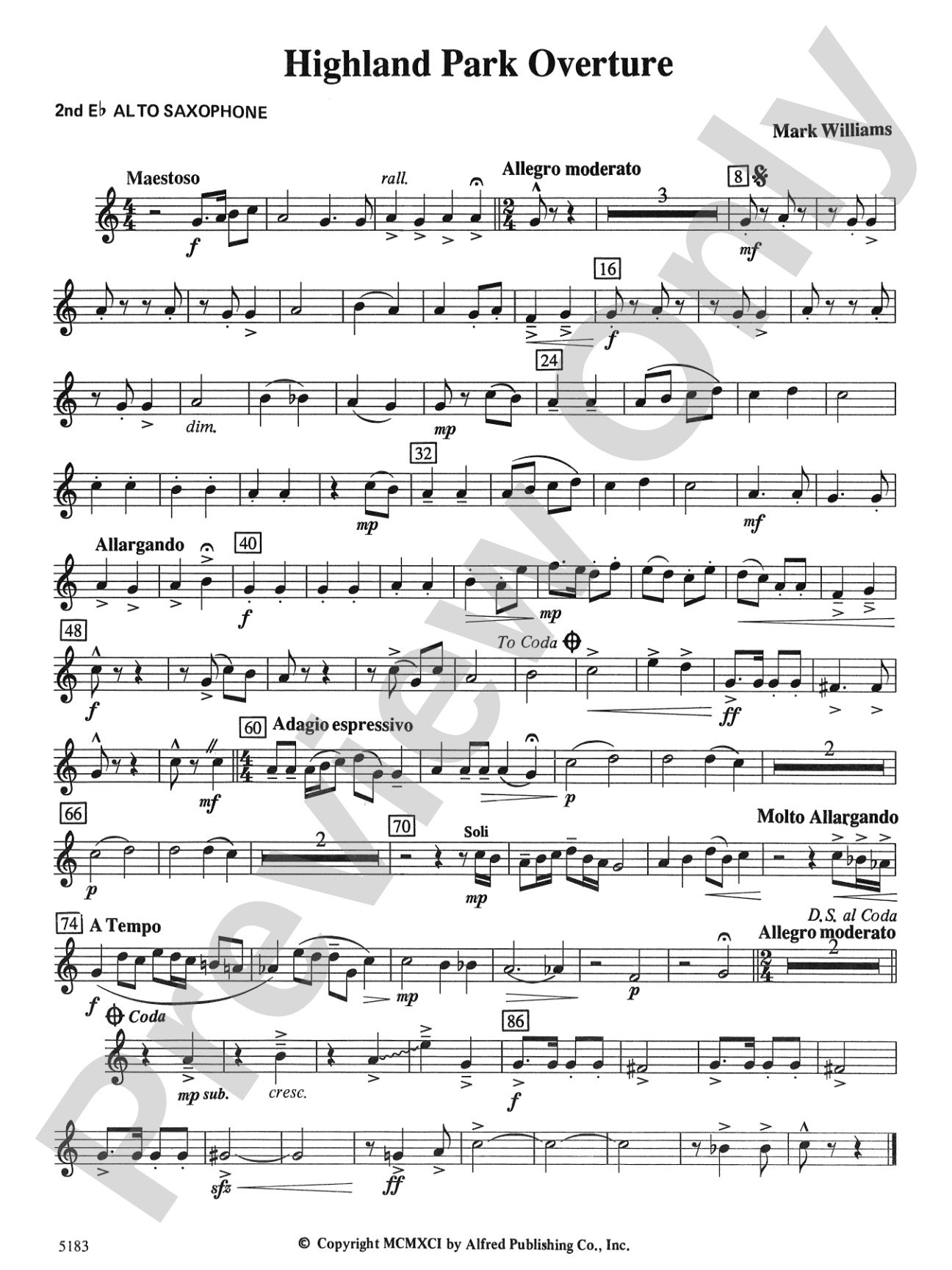 Highland Park Overture: 2nd E-flat Alto Saxophone