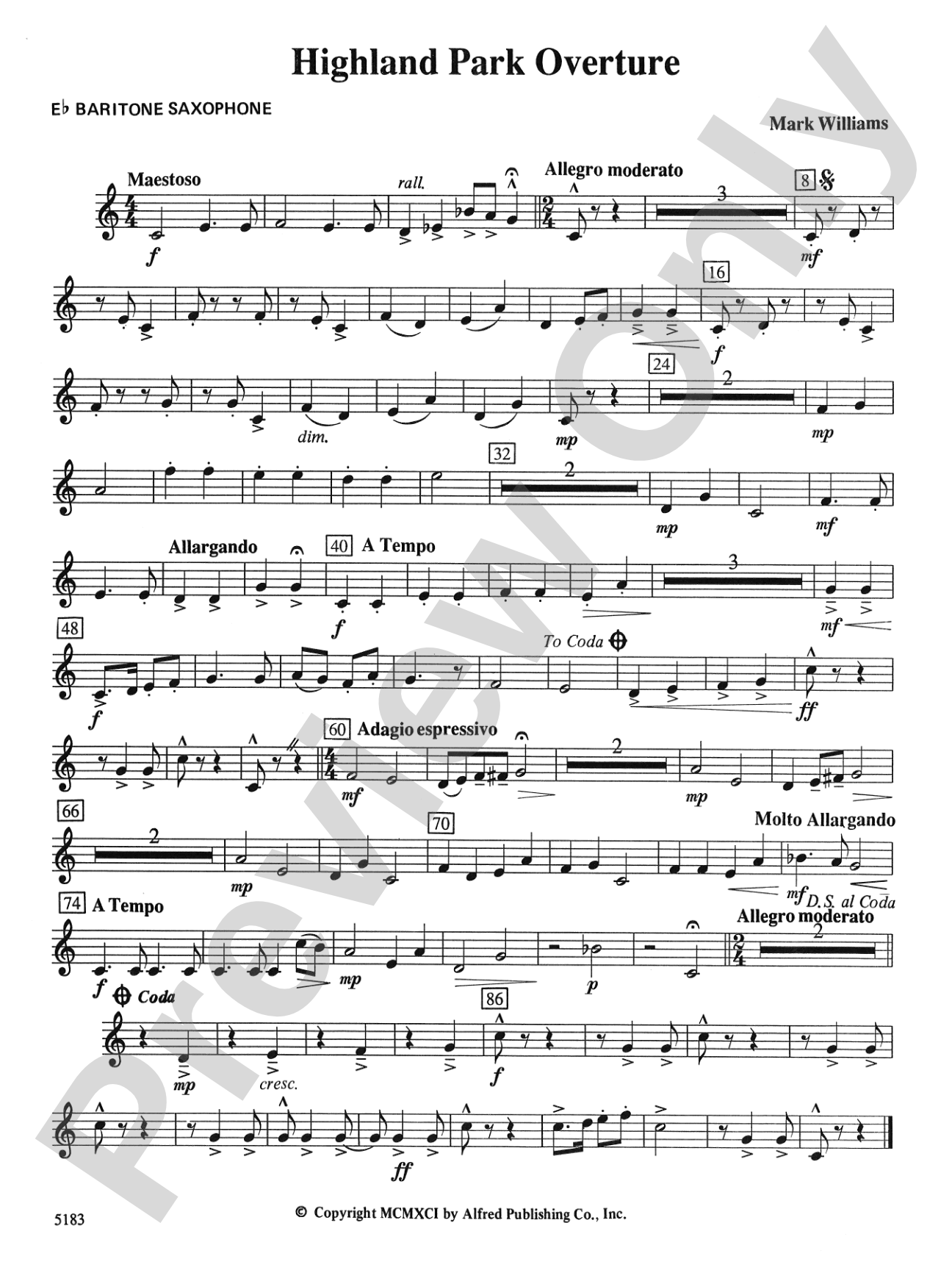 Highland Park Overture: E-flat Baritone Saxophone