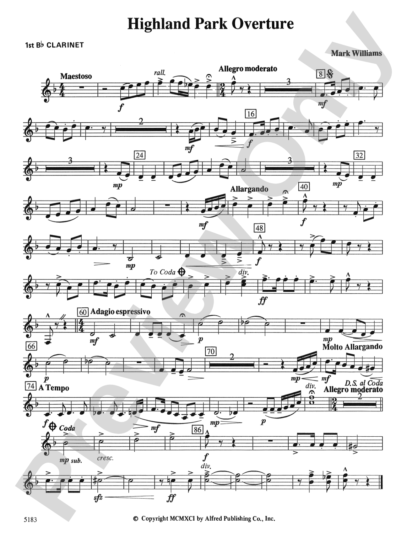 Highland Park Overture: 1st B-flat Clarinet