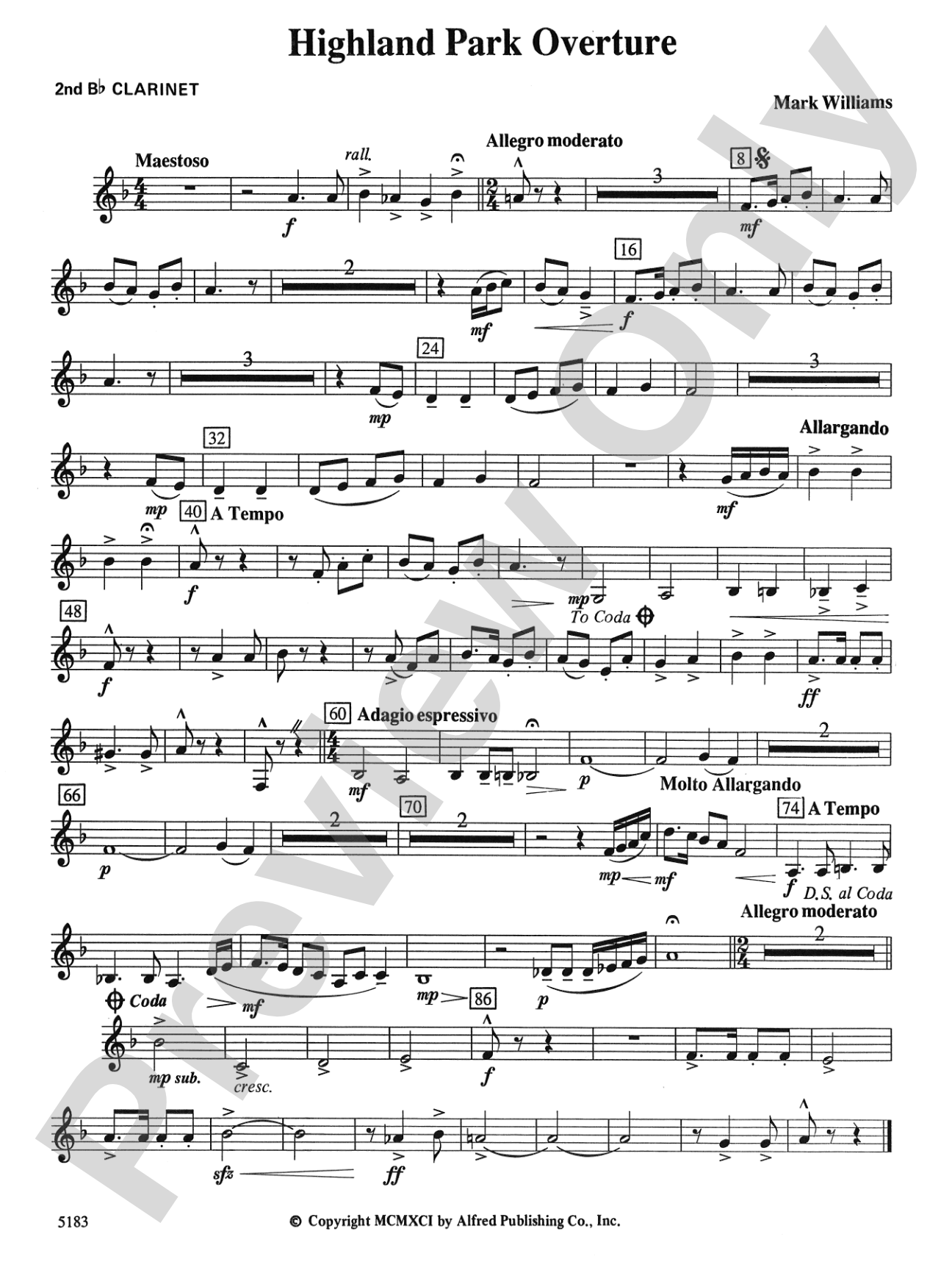 Highland Park Overture: 2nd B-flat Clarinet