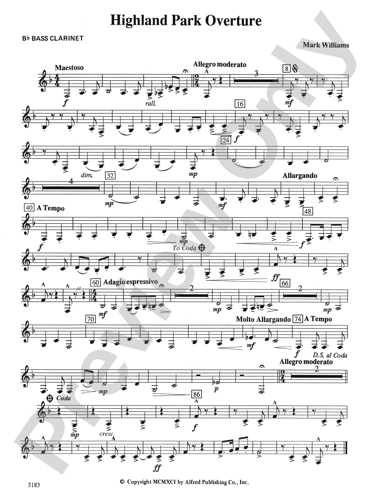 Highland Park Overture: B-flat Bass Clarinet
