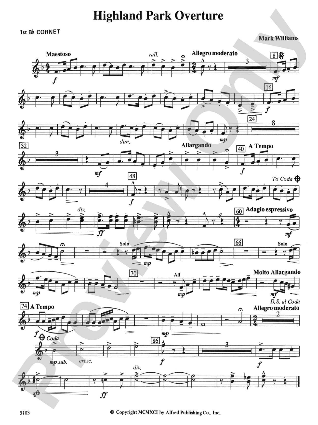 Highland Park Overture: 1st B-flat Cornet