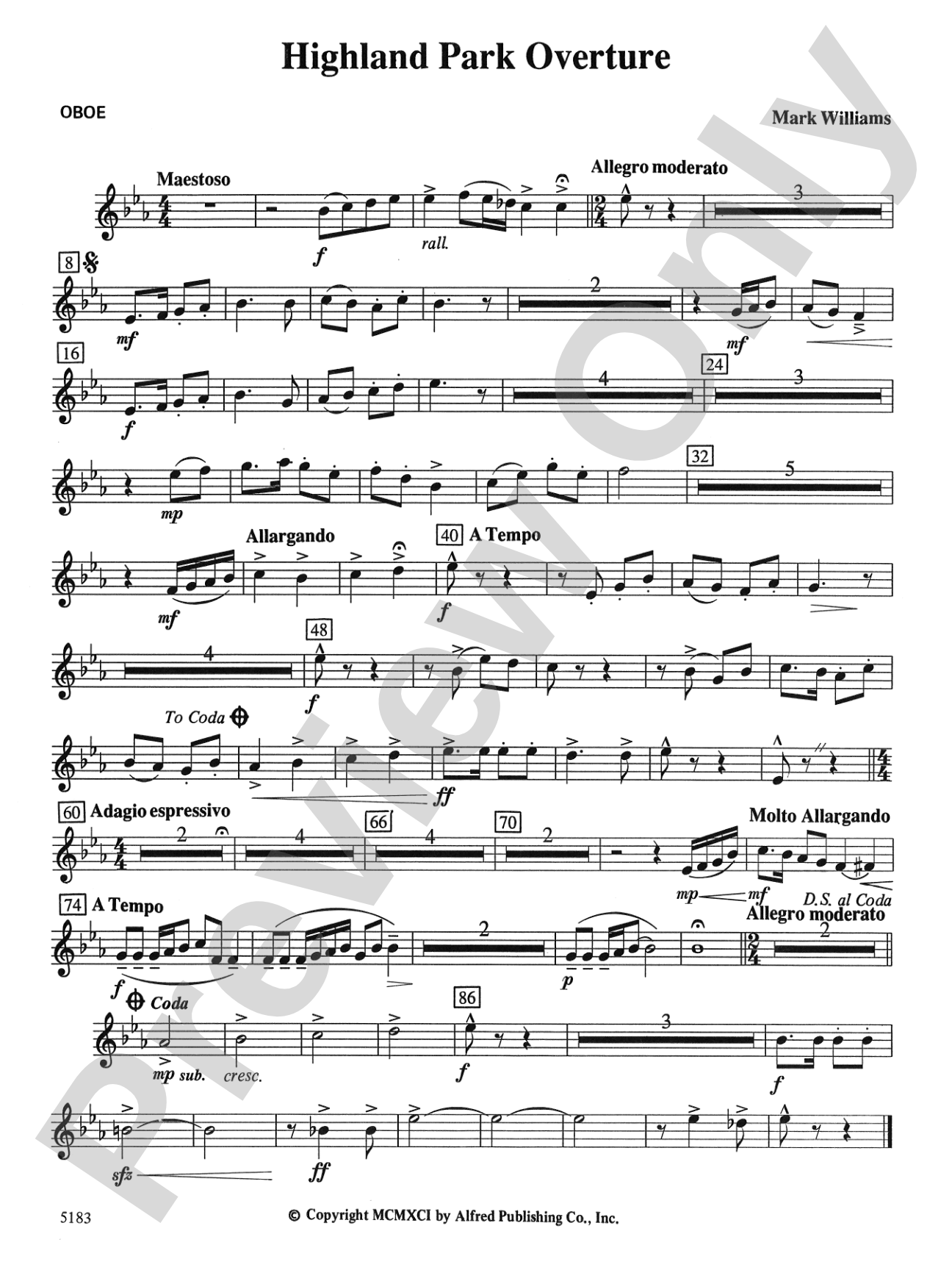Highland Park Overture: Oboe