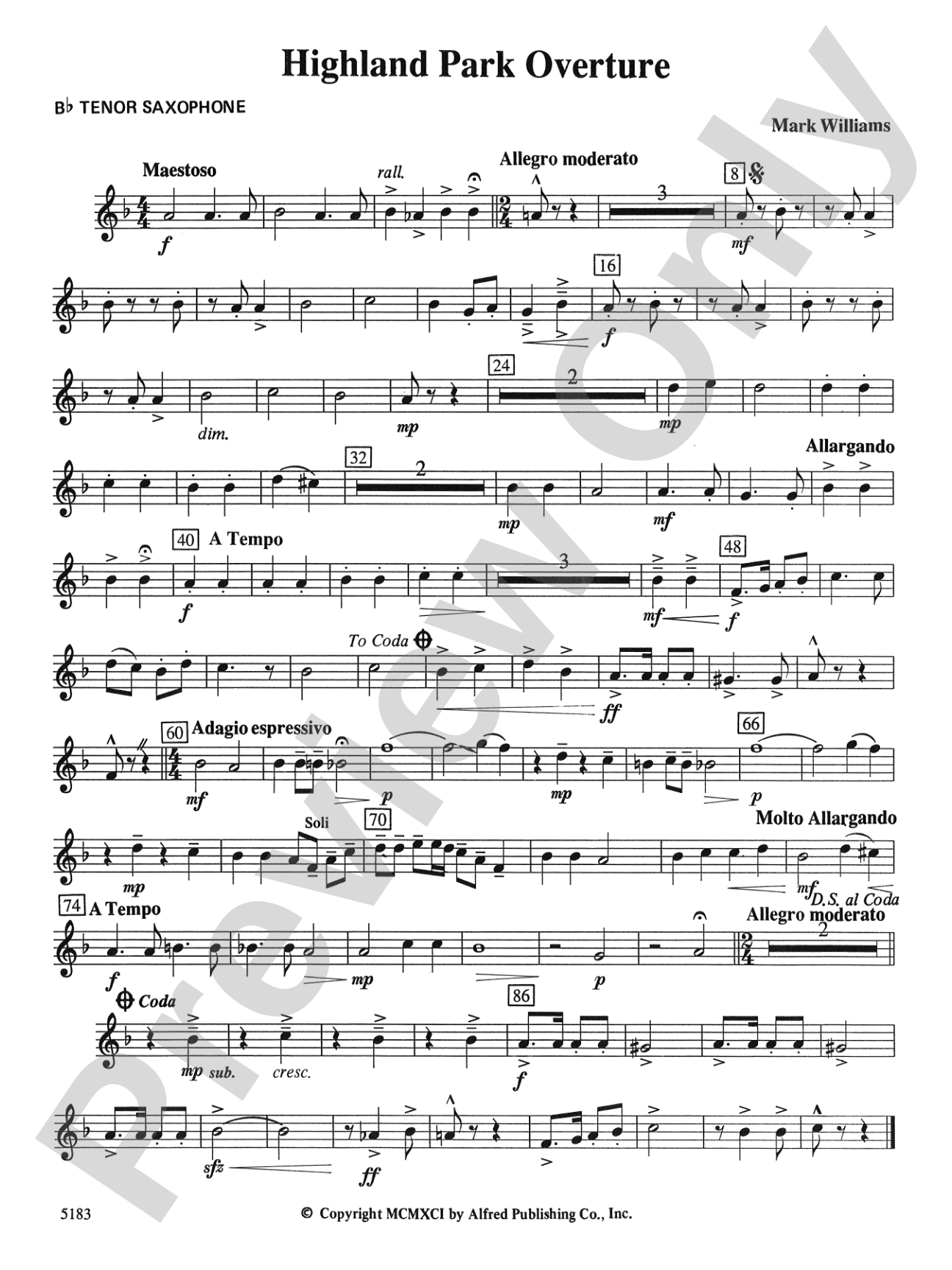 Highland Park Overture: B-flat Tenor Saxophone