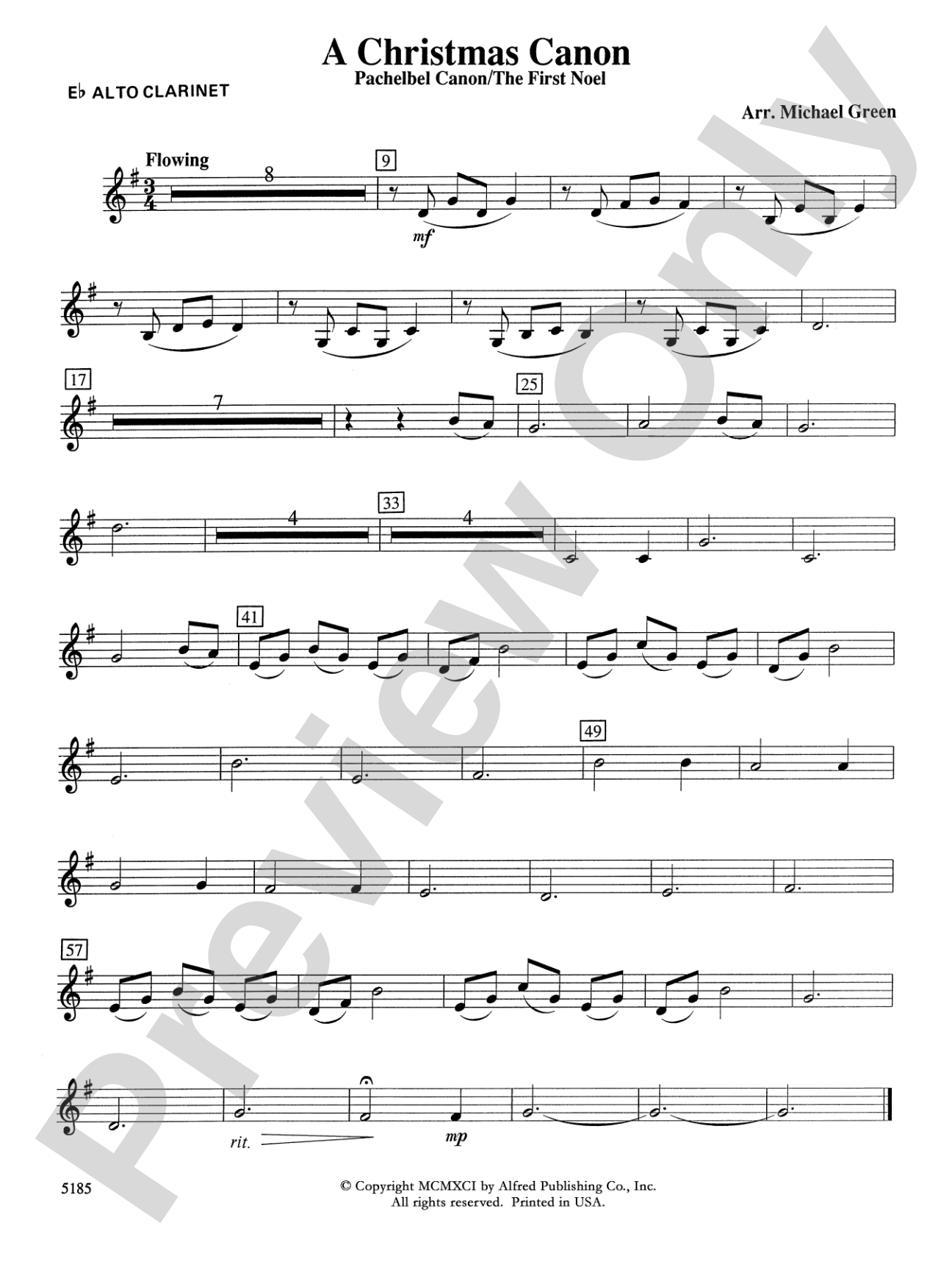 A Christmas Canon (Pachelbel Canon / The First Noel): E-flat Alto Clarinet