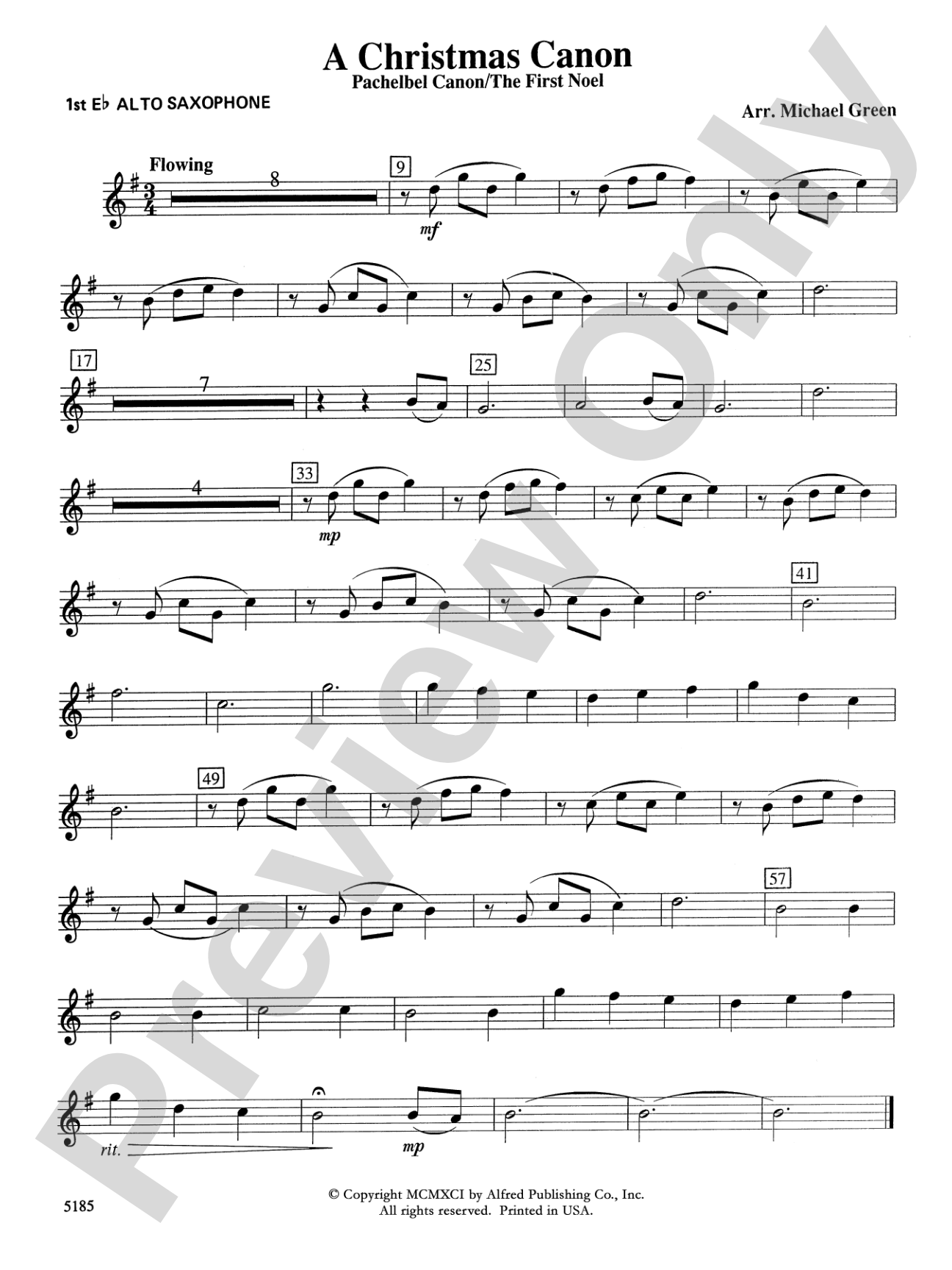 A Christmas Canon (Pachelbel Canon / The First Noel): E-flat Alto Saxophone
