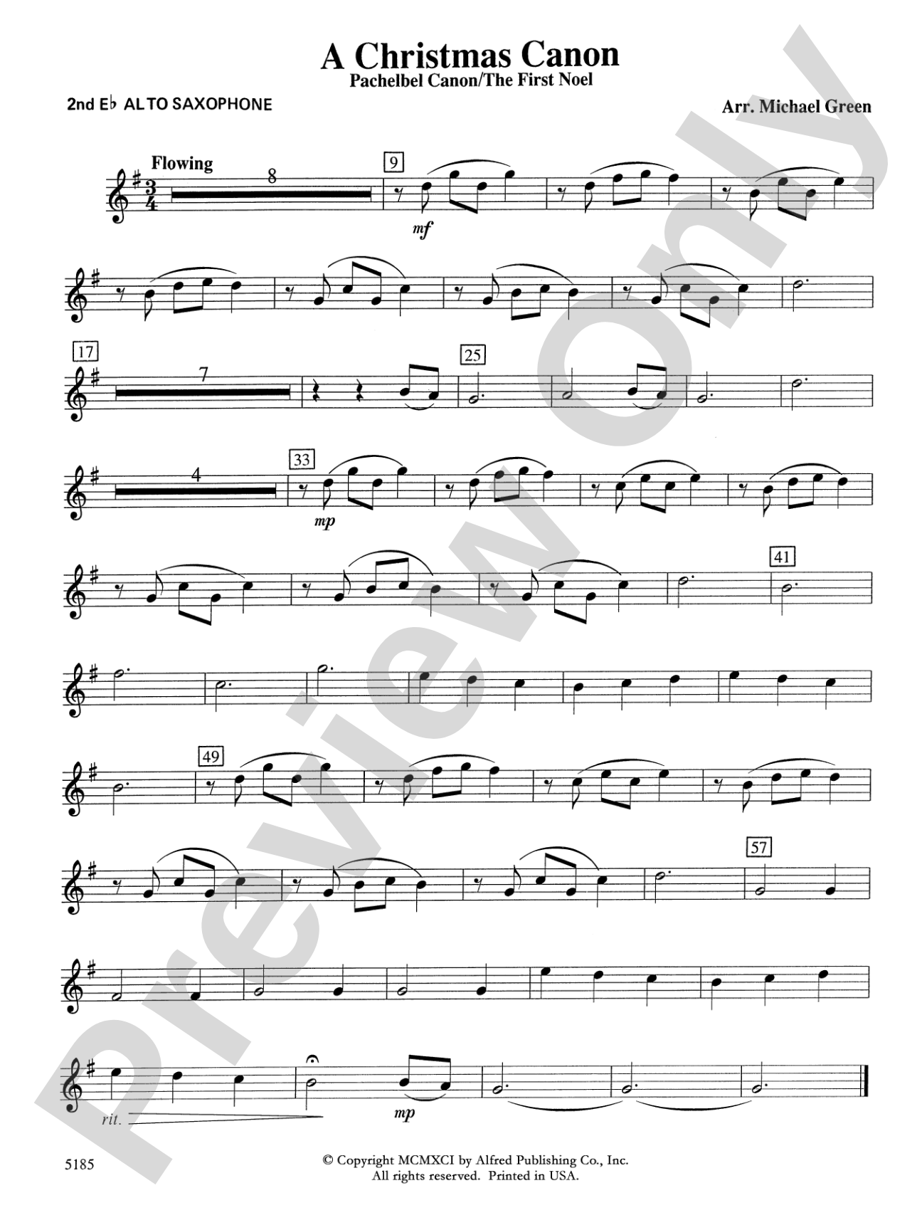 A Christmas Canon (Pachelbel Canon / The First Noel): 2nd E-flat Alto Saxophone