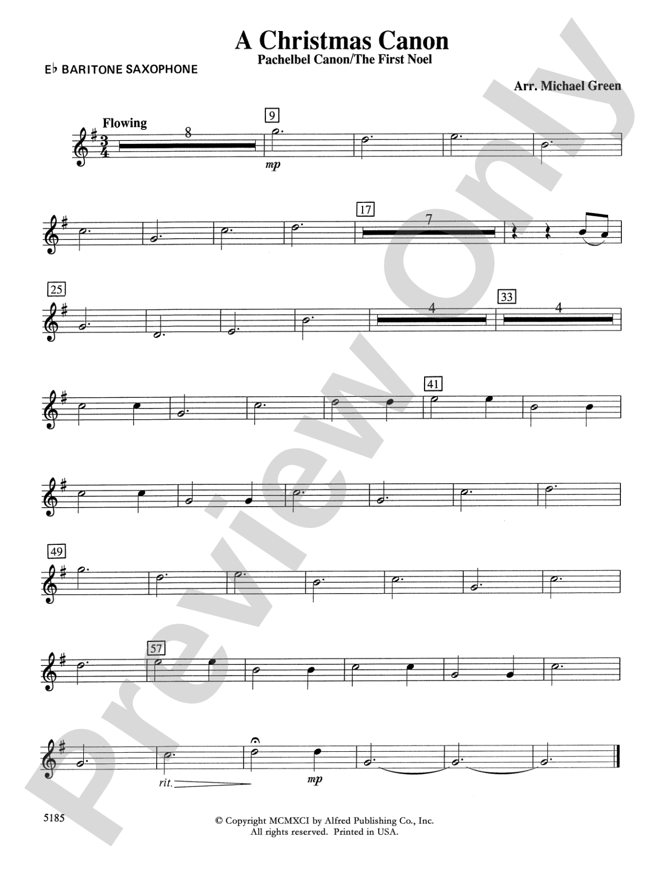 A Christmas Canon (Pachelbel Canon / The First Noel): E-flat Baritone Saxophone