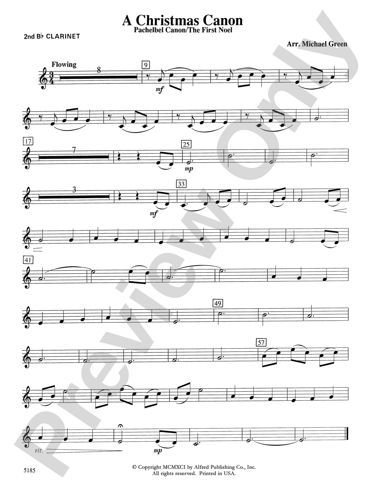 A Christmas Canon (Pachelbel Canon / The First Noel): 2nd B-flat Clarinet