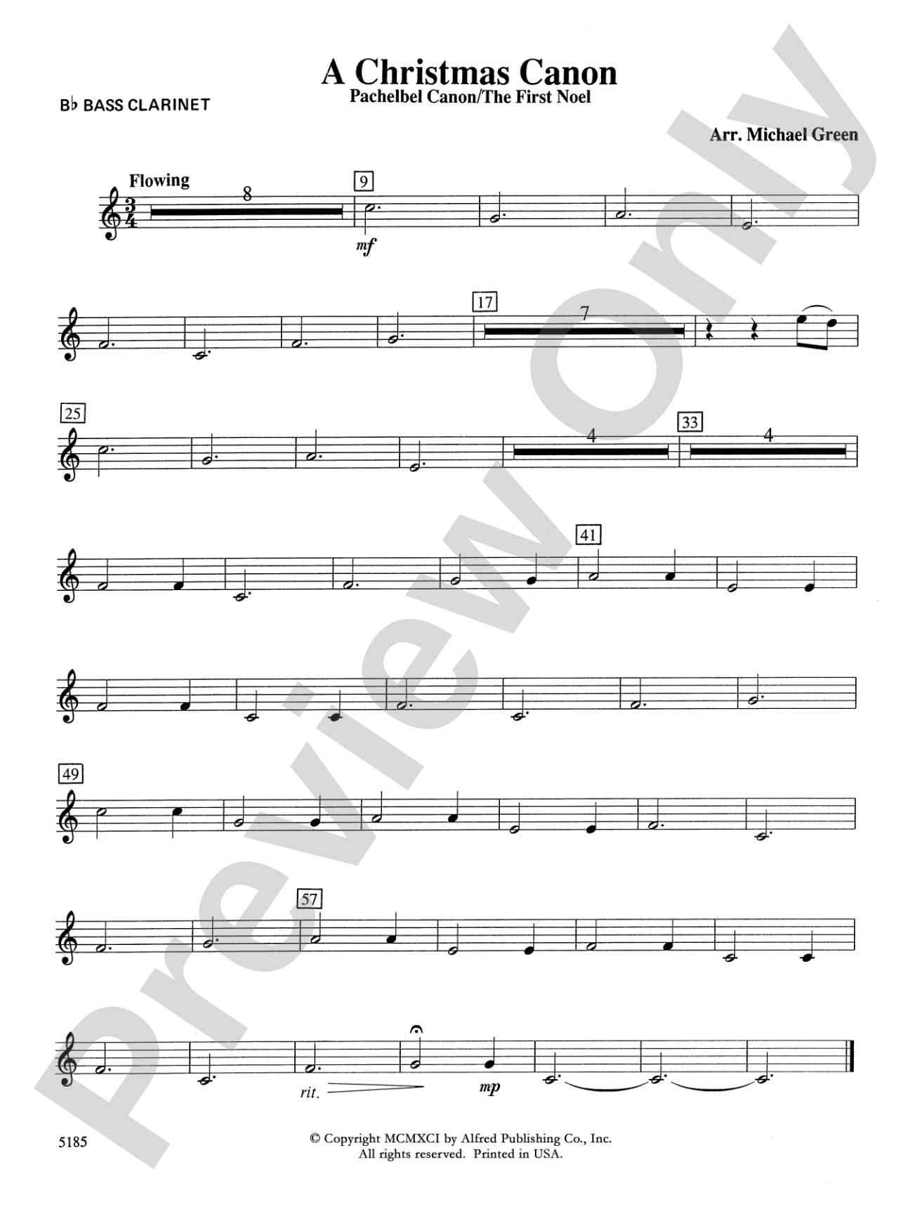 A Christmas Canon (Pachelbel Canon / The First Noel): B-flat Bass Clarinet