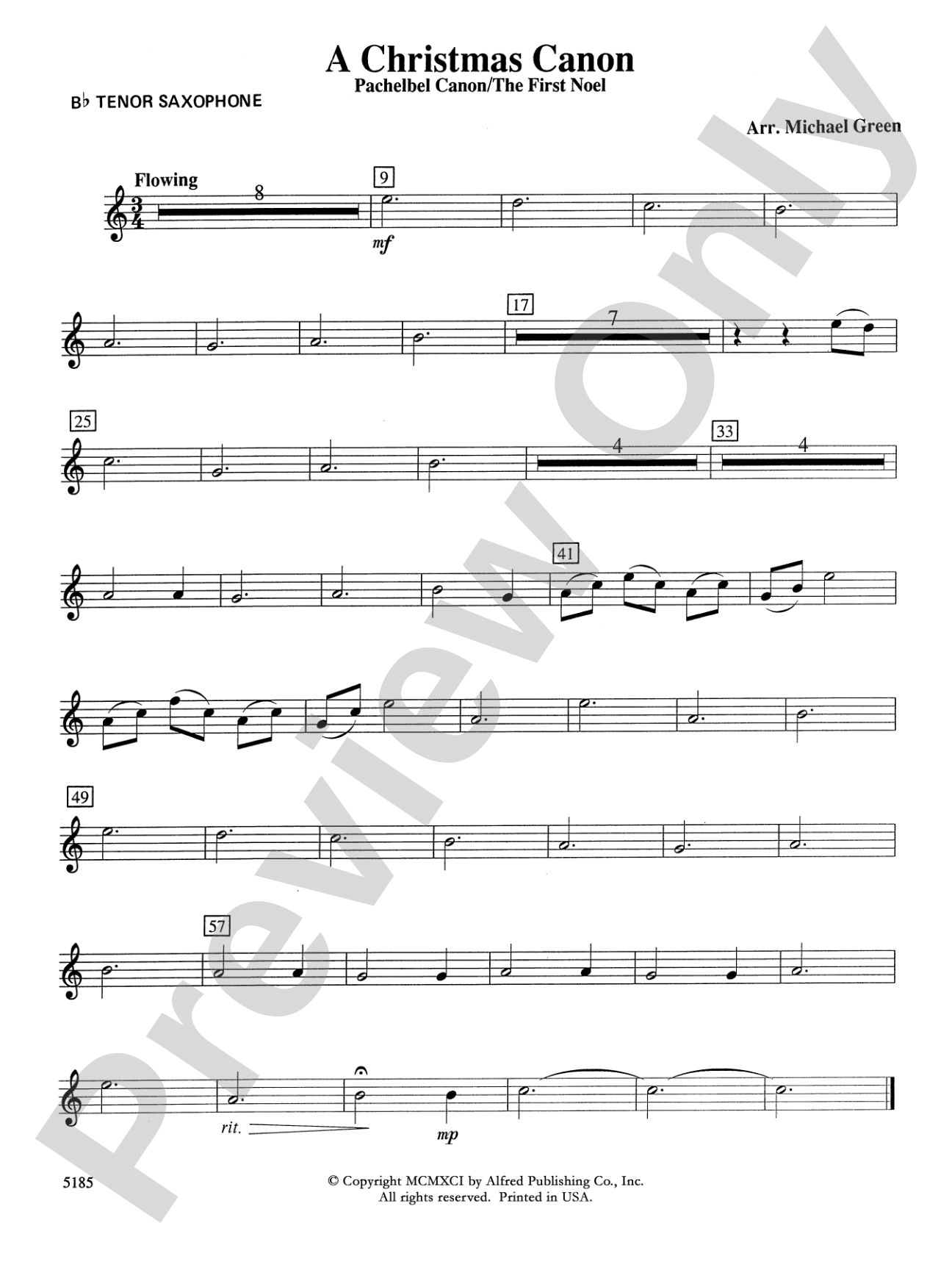 A Christmas Canon (Pachelbel Canon / The First Noel): B-flat Tenor Saxophone
