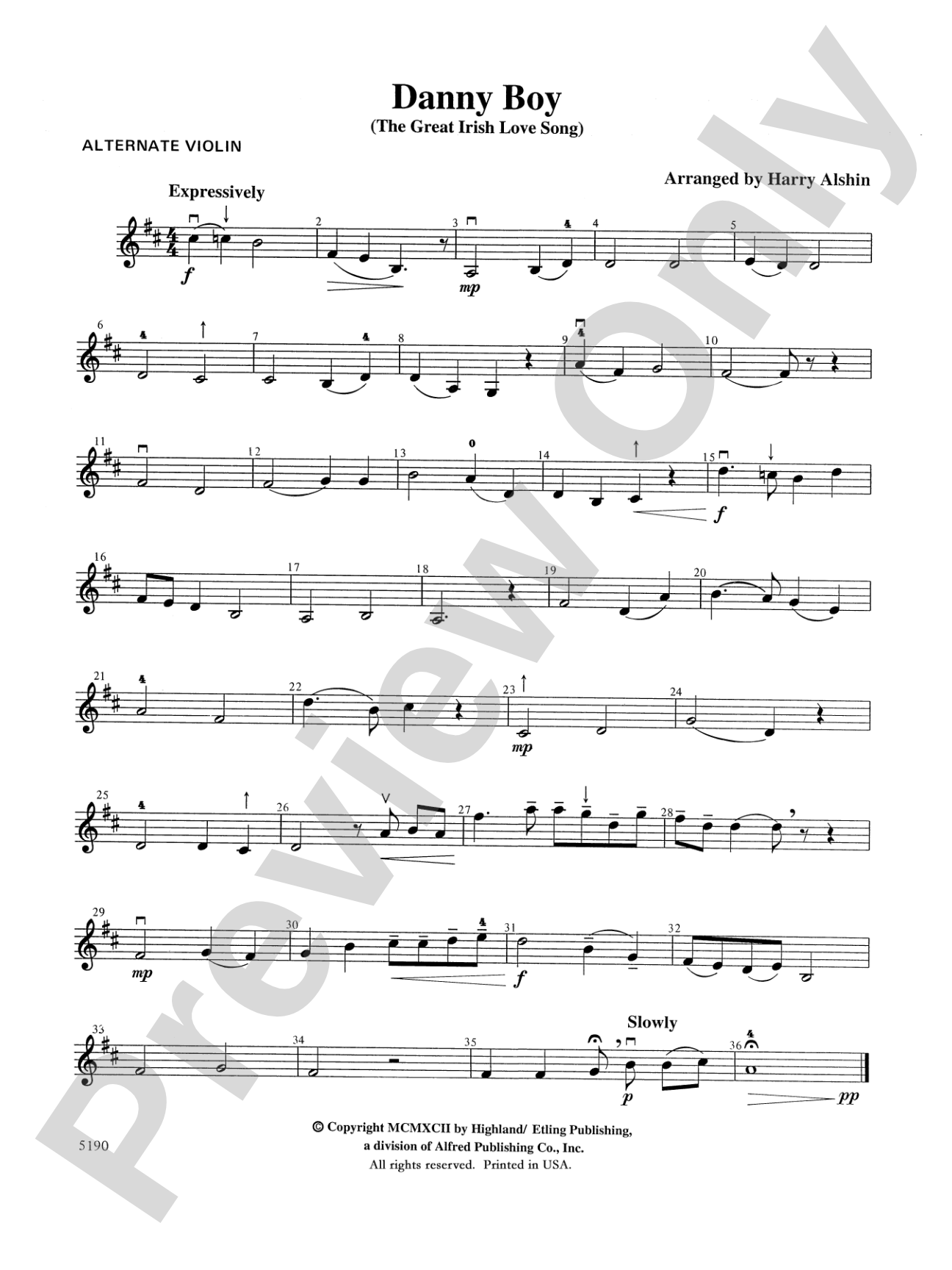 Danny Boy: Alternate Violin