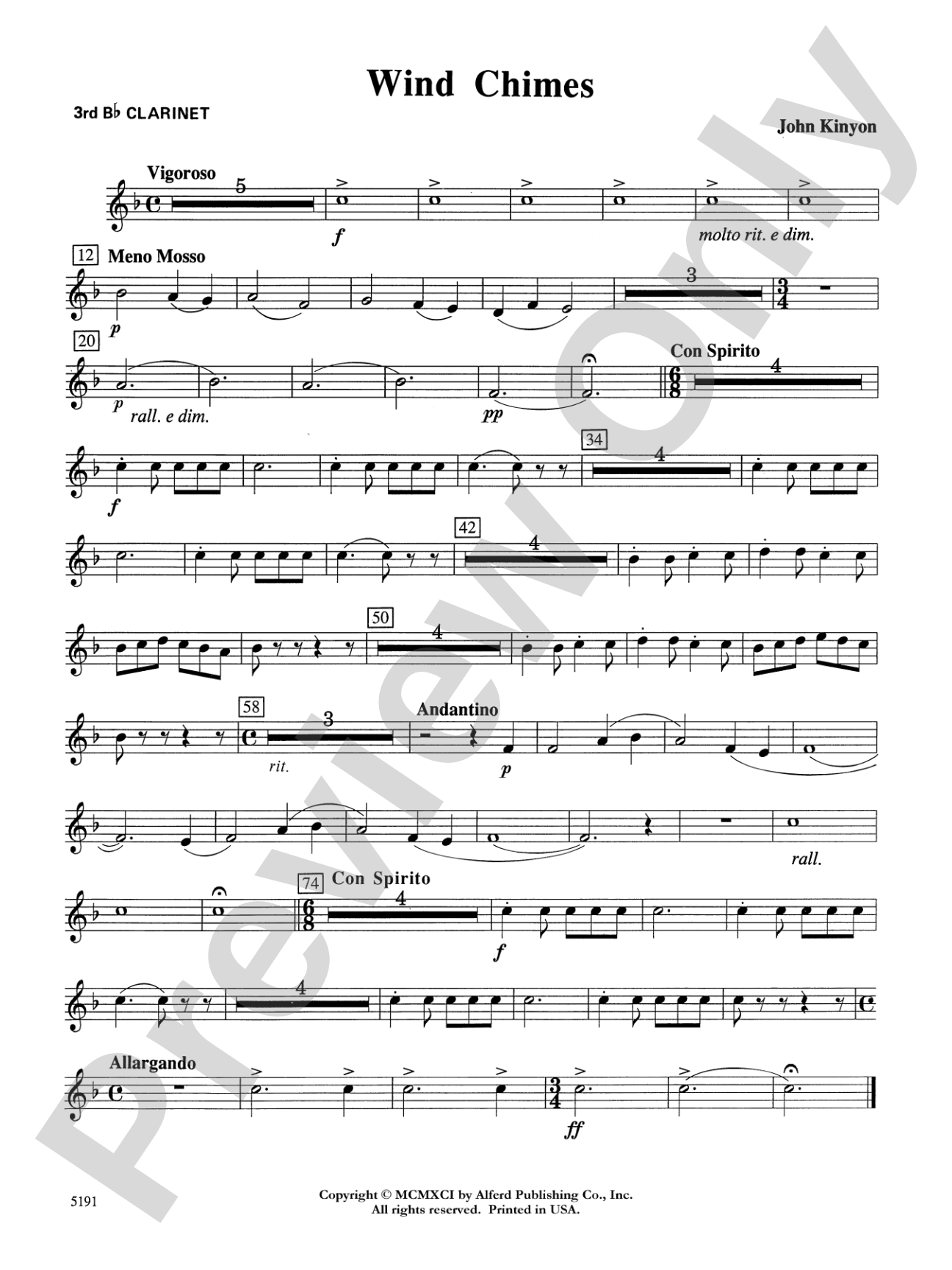 Wind Chimes: 3rd B-flat Clarinet