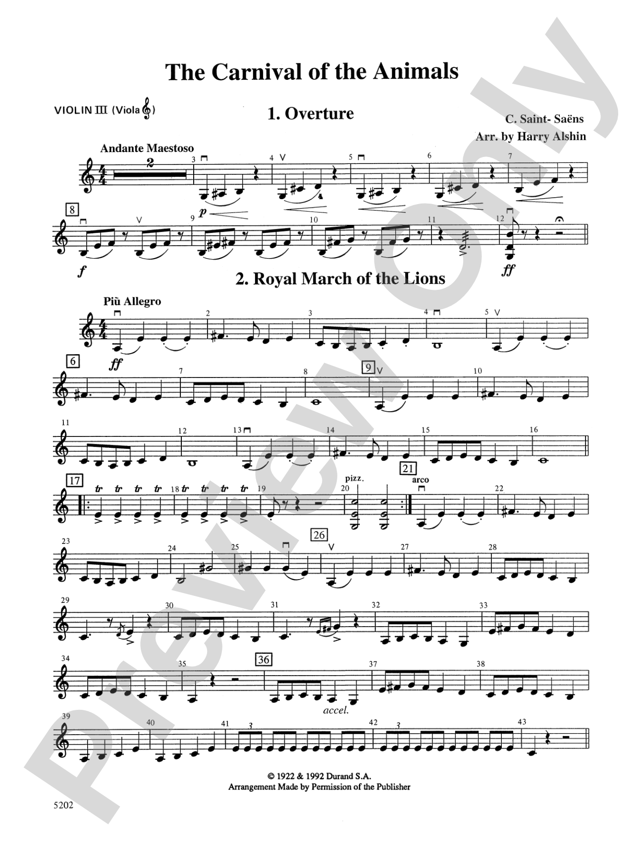 Carnival of the Animals: 3rd Violin (Viola [TC])