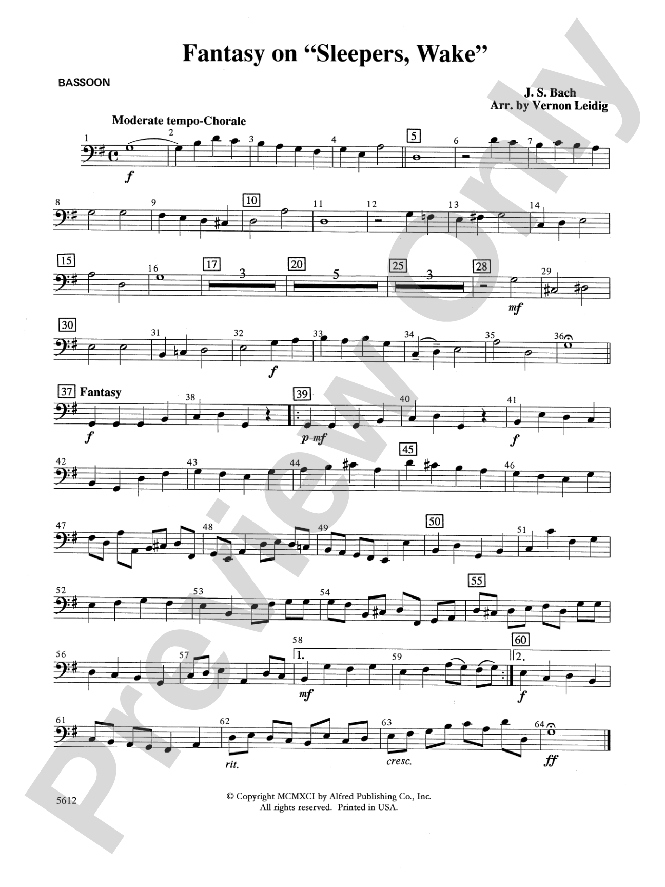 Fantasy on "Sleepers, Wake": Bassoon