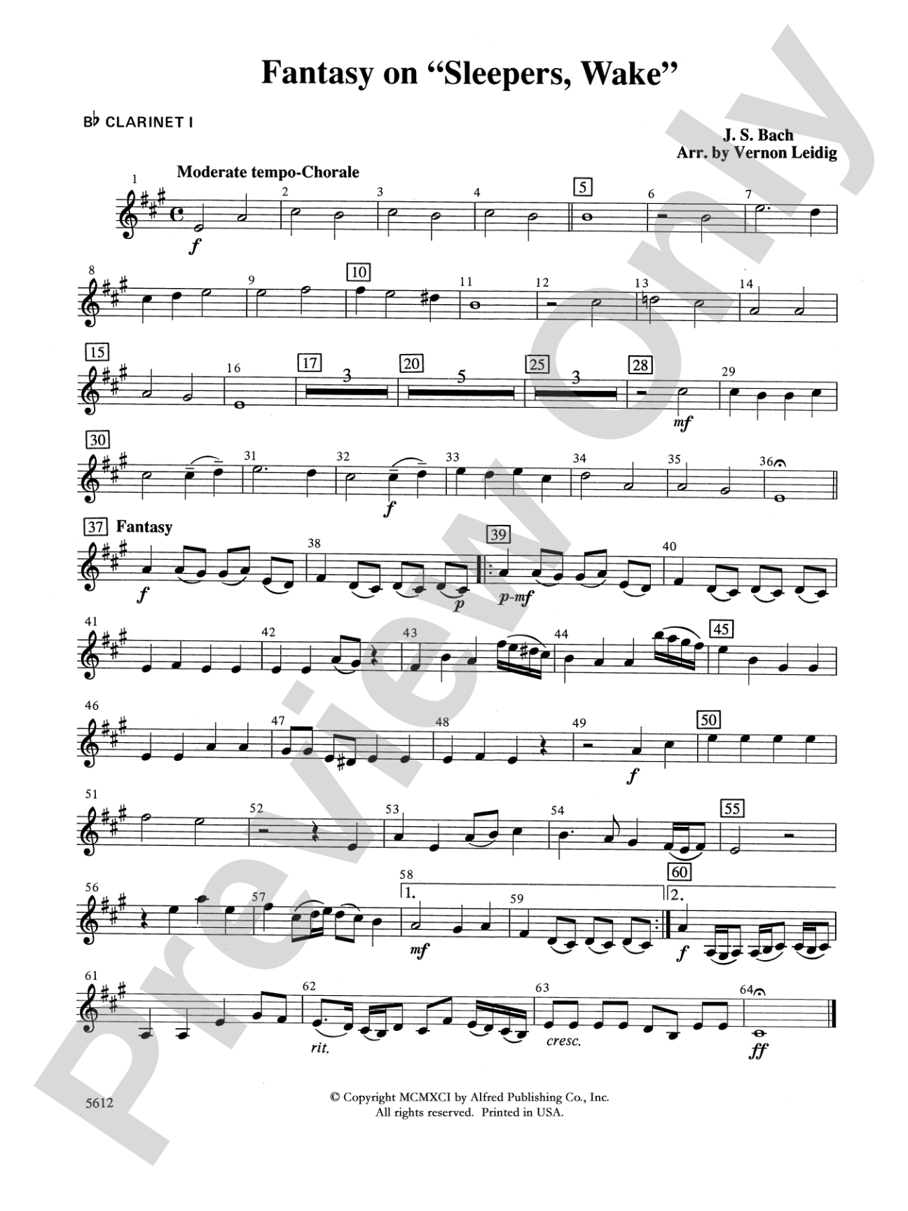 Fantasy on "Sleepers, Wake": 1st B-flat Clarinet