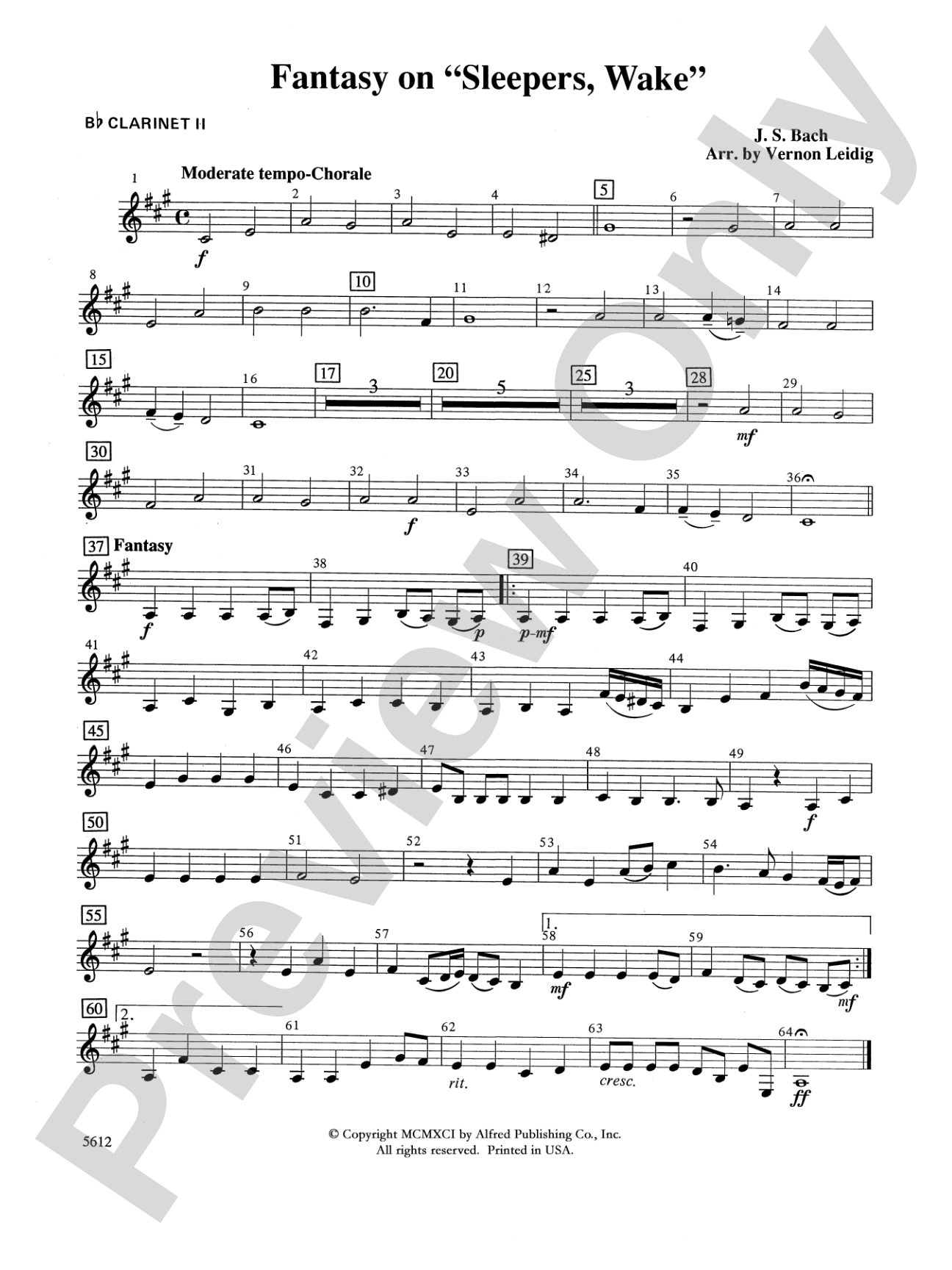 Fantasy on "Sleepers, Wake": 2nd B-flat Clarinet