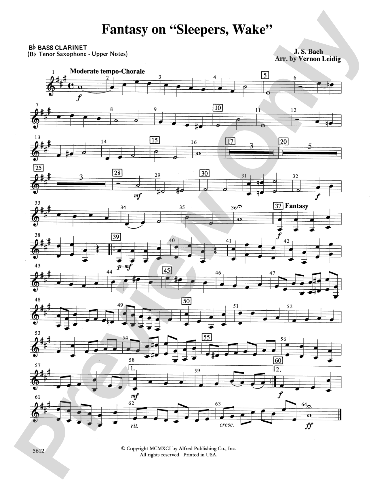 Fantasy on "Sleepers, Wake": B-flat Bass Clarinet