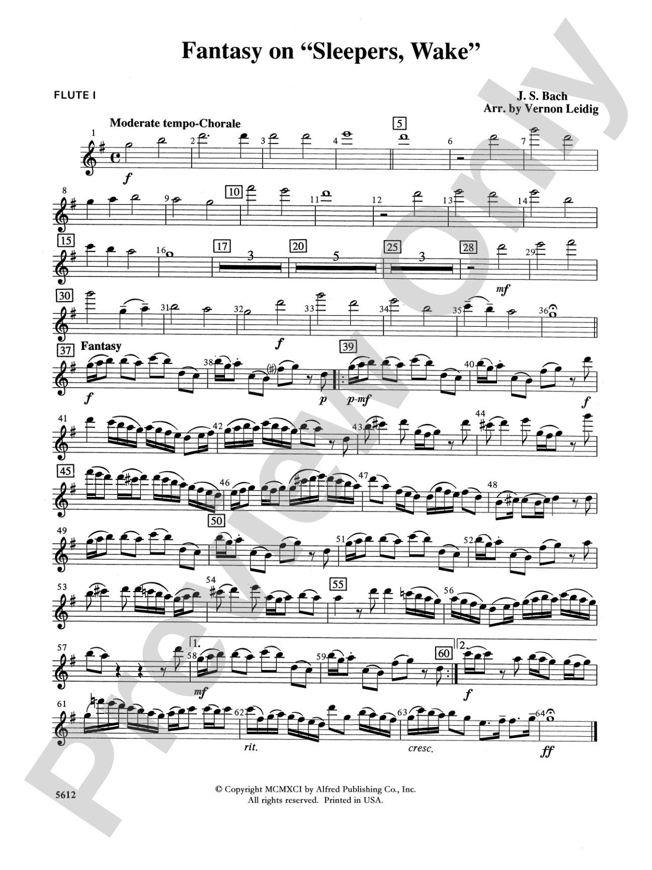 Fantasy on "Sleepers, Wake": Flute
