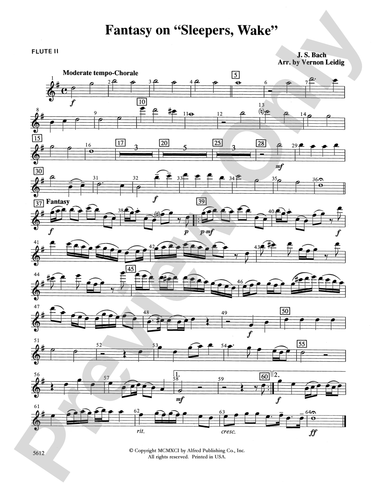 Fantasy on "Sleepers, Wake": 2nd Flute