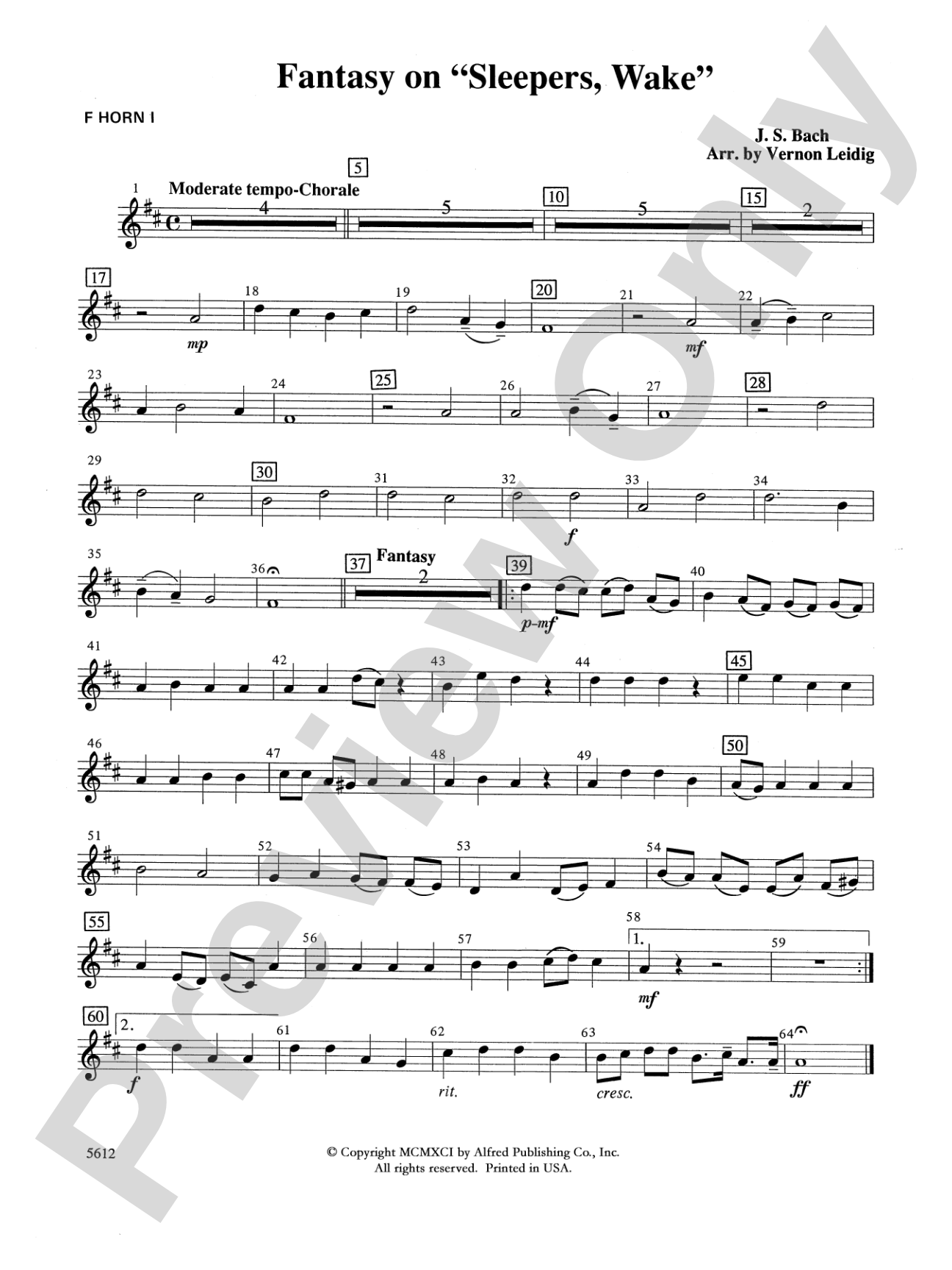 Fantasy on "Sleepers, Wake": 1st F Horn