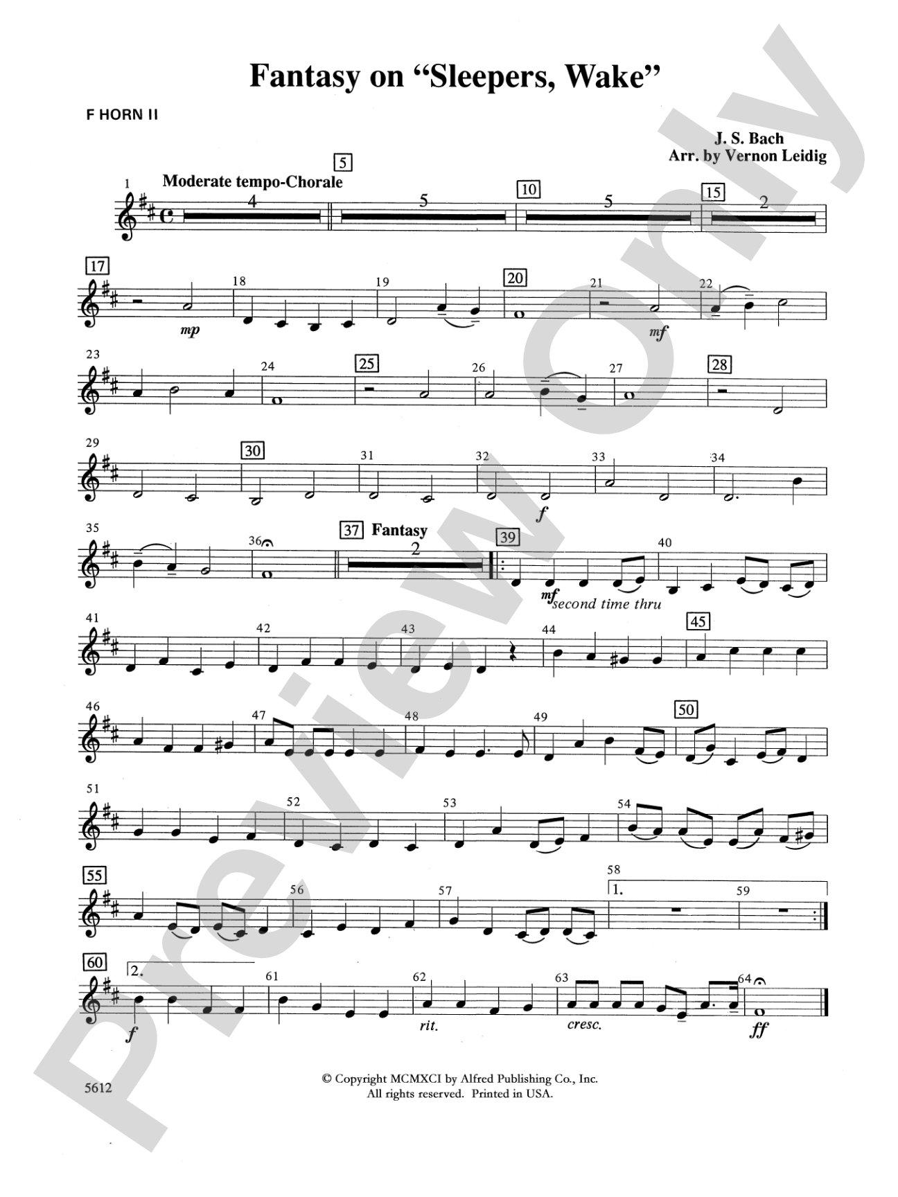 Fantasy on "Sleepers, Wake": 2nd F Horn