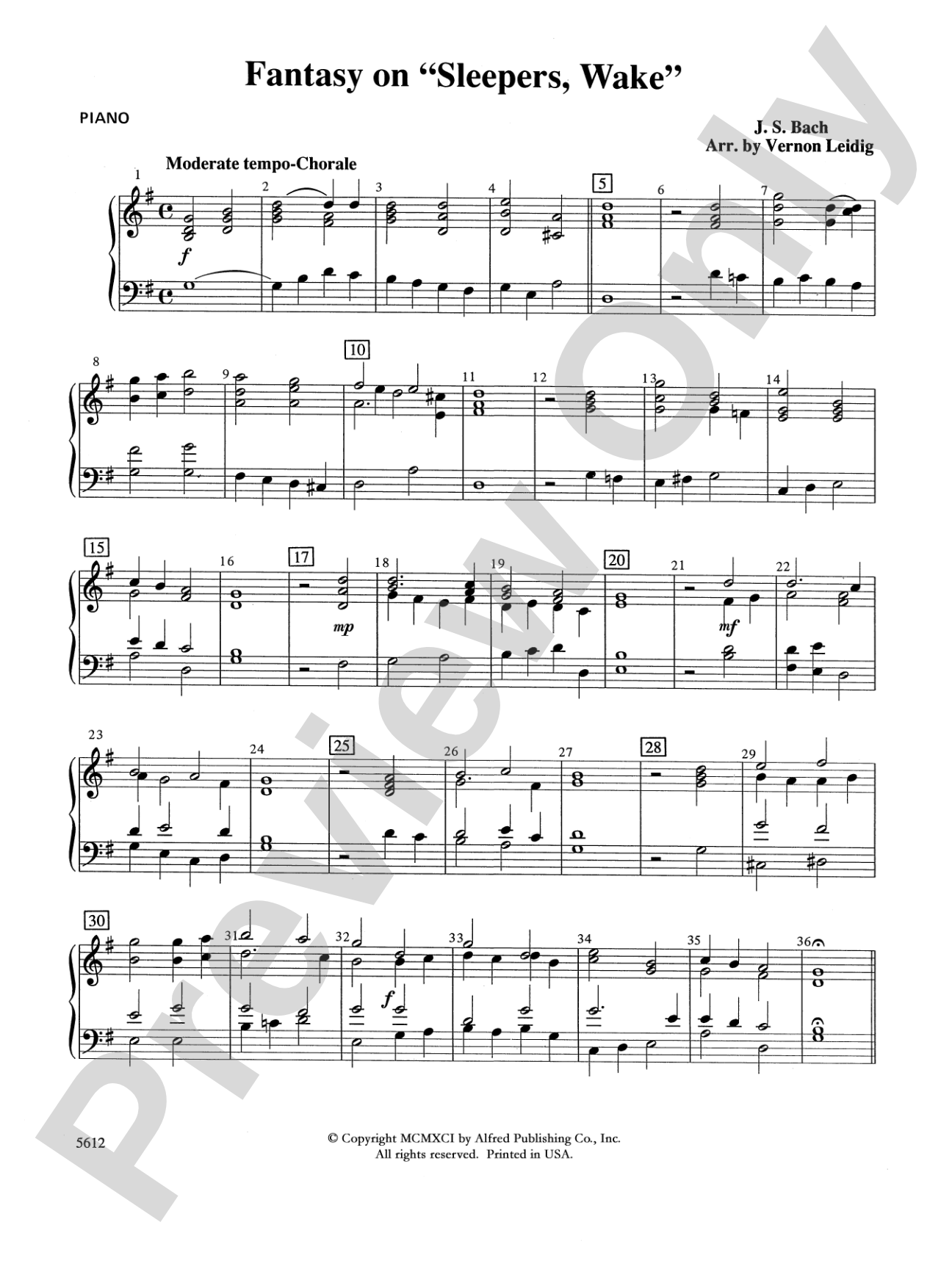Fantasy on "Sleepers, Wake": Piano Accompaniment