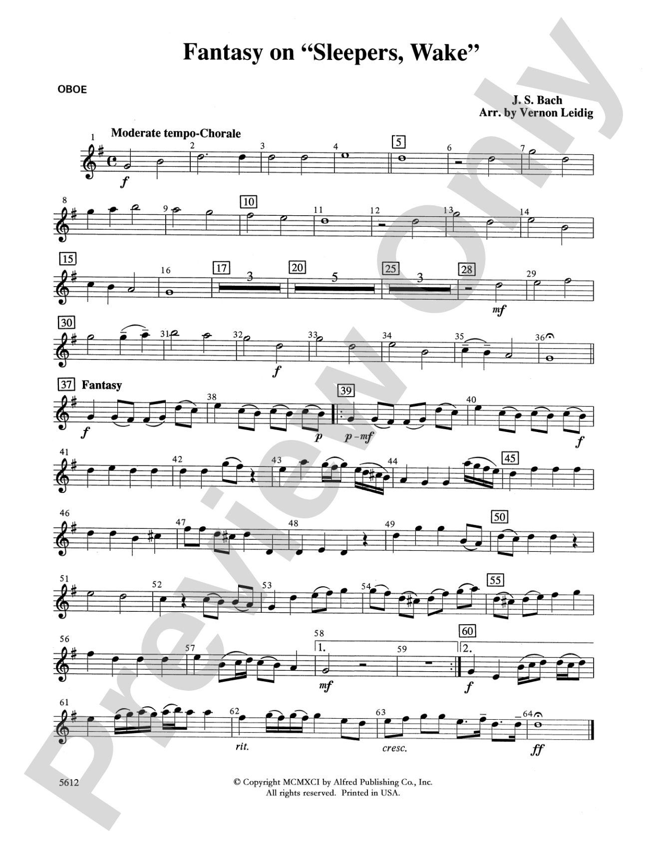 Fantasy on "Sleepers, Wake": Oboe