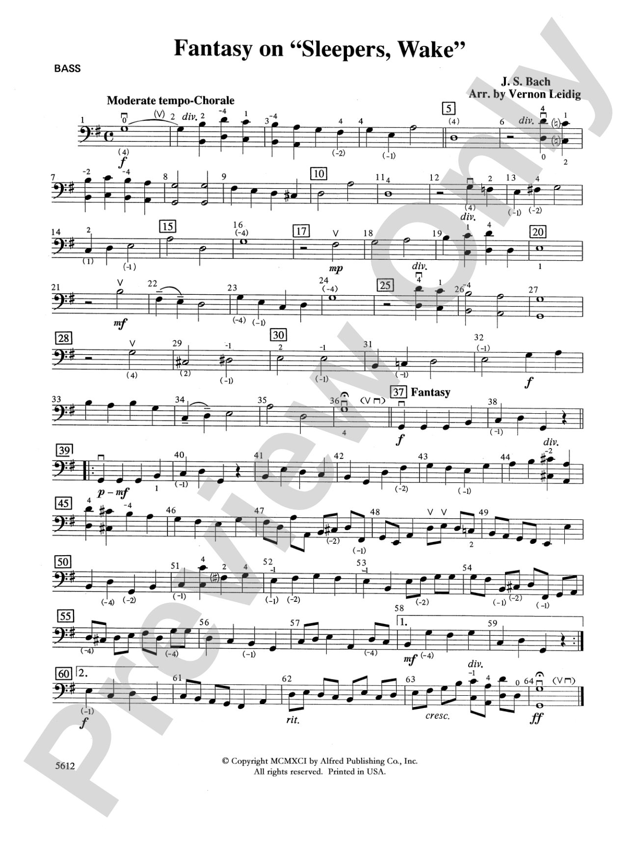 Fantasy on "Sleepers, Wake": String Bass