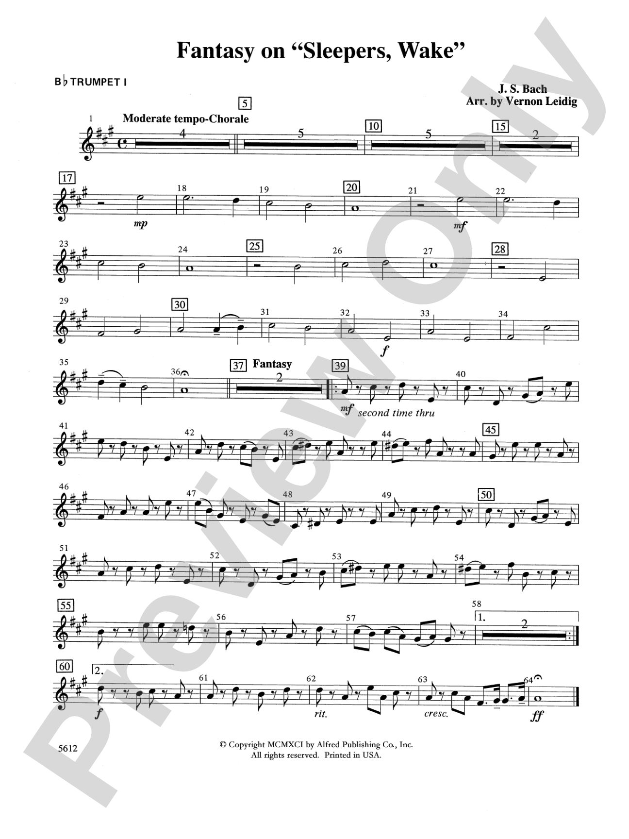 Fantasy on "Sleepers, Wake": 1st B-flat Trumpet