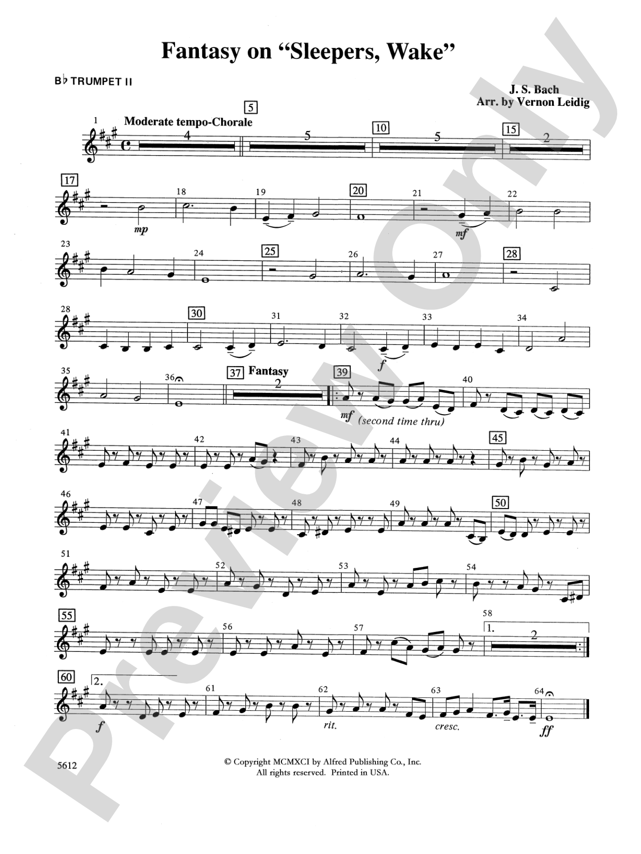 Fantasy on "Sleepers, Wake": 2nd B-flat Trumpet