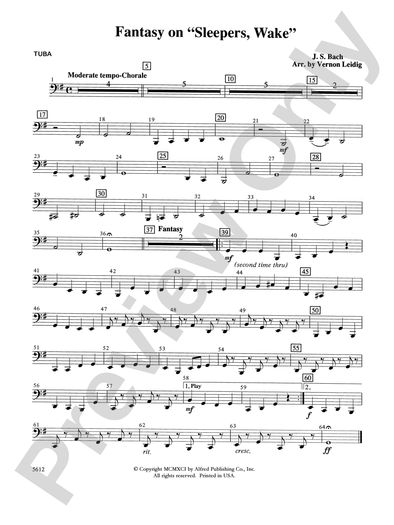 Fantasy on "Sleepers, Wake": Tuba