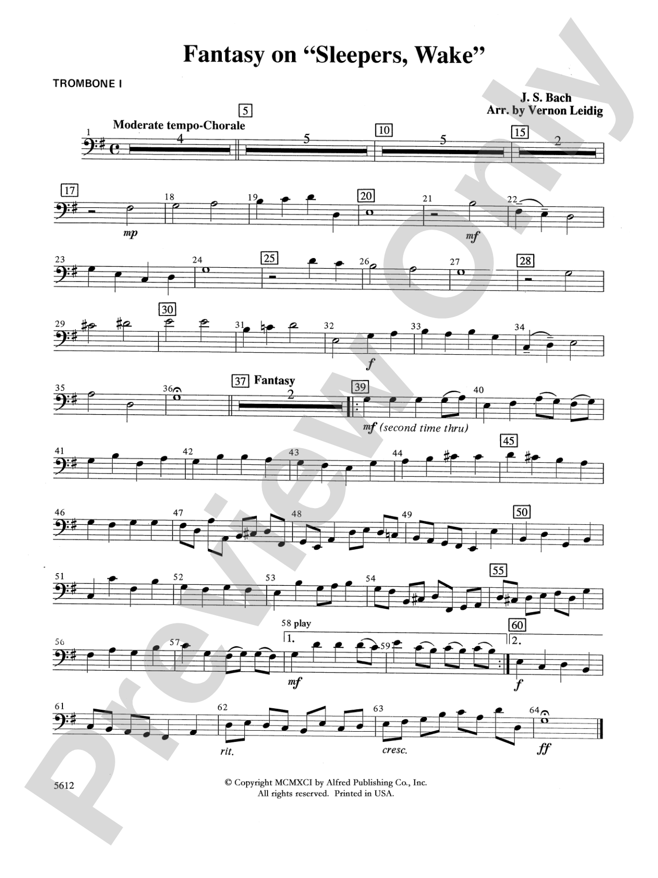 Fantasy on "Sleepers, Wake": 1st Trombone