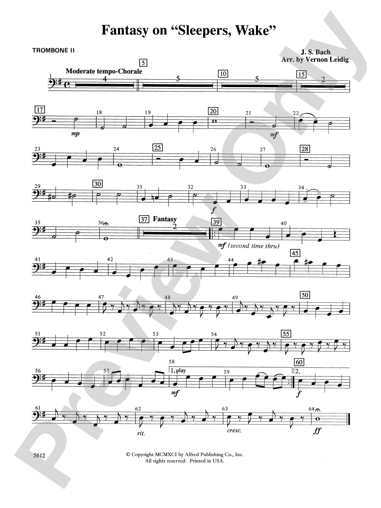 Fantasy on "Sleepers, Wake": 2nd Trombone