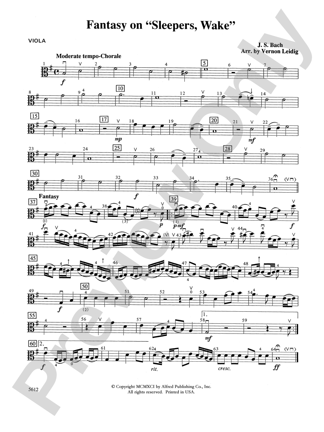 Fantasy on "Sleepers, Wake": Viola
