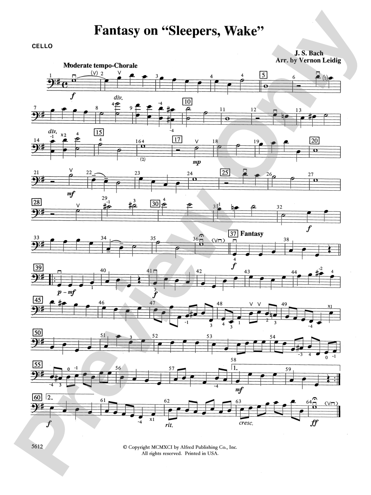 Fantasy on "Sleepers, Wake": Cello