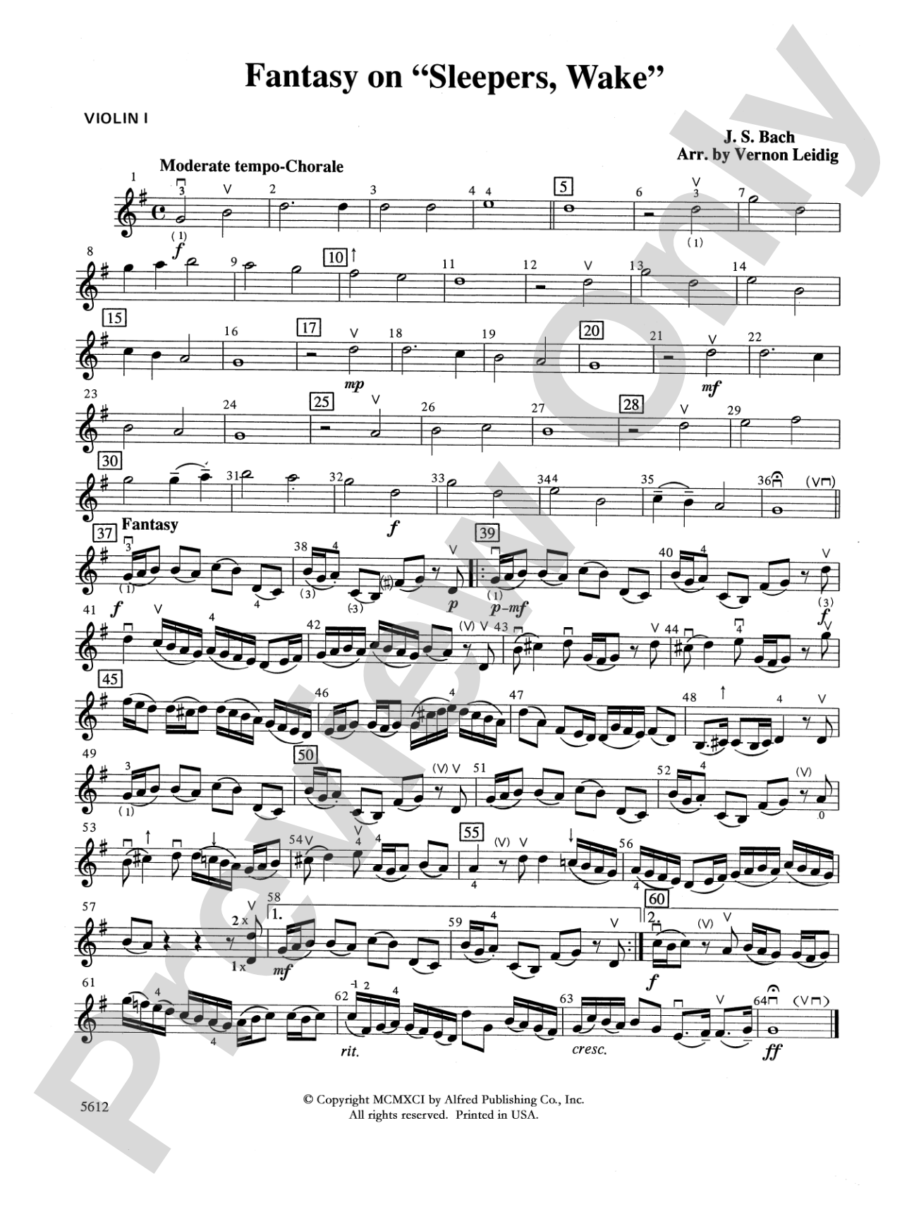 Fantasy on "Sleepers, Wake": 1st Violin