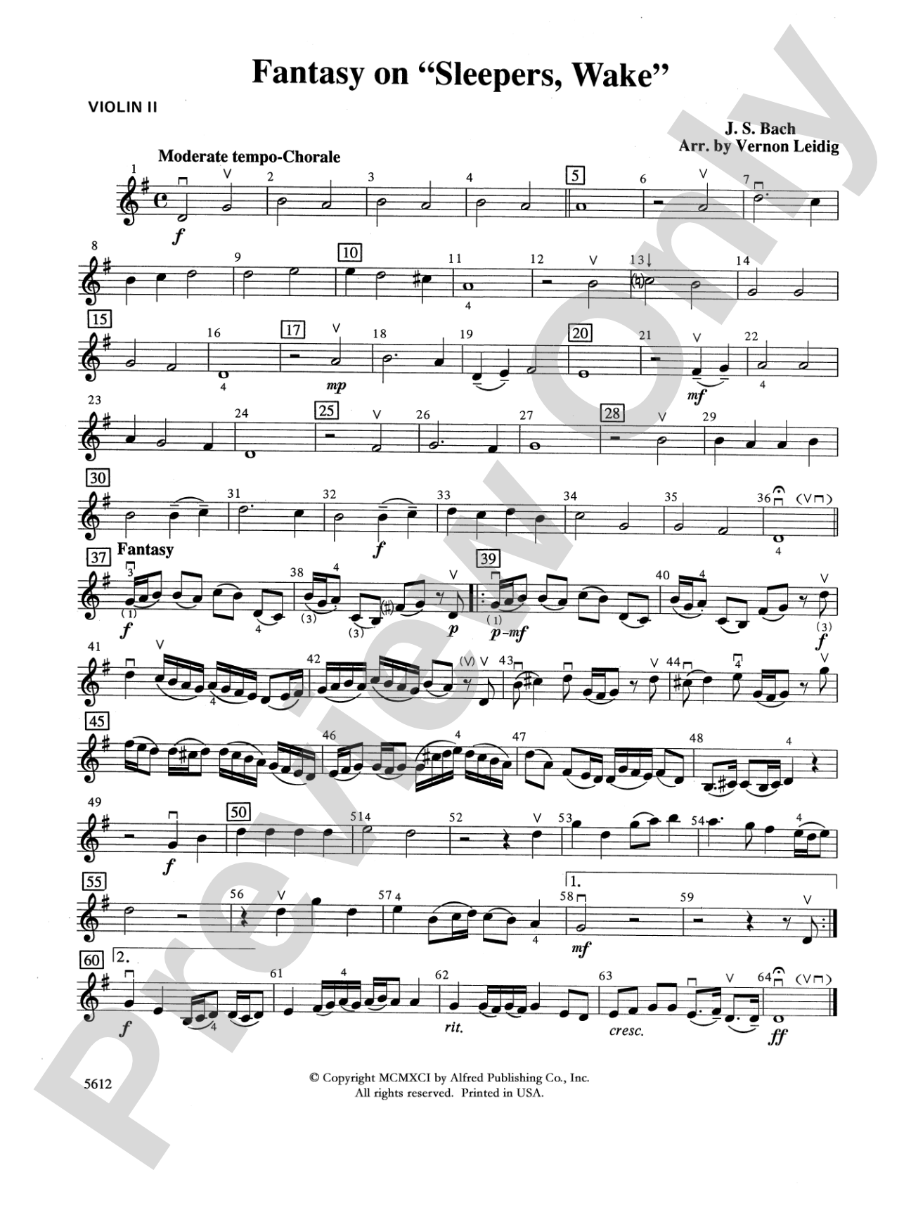 Fantasy on "Sleepers, Wake": 2nd Violin