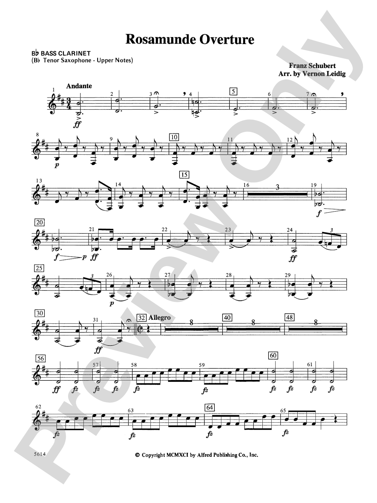 Rosamunde Overture, Opus 26: B-flat Bass Clarinet