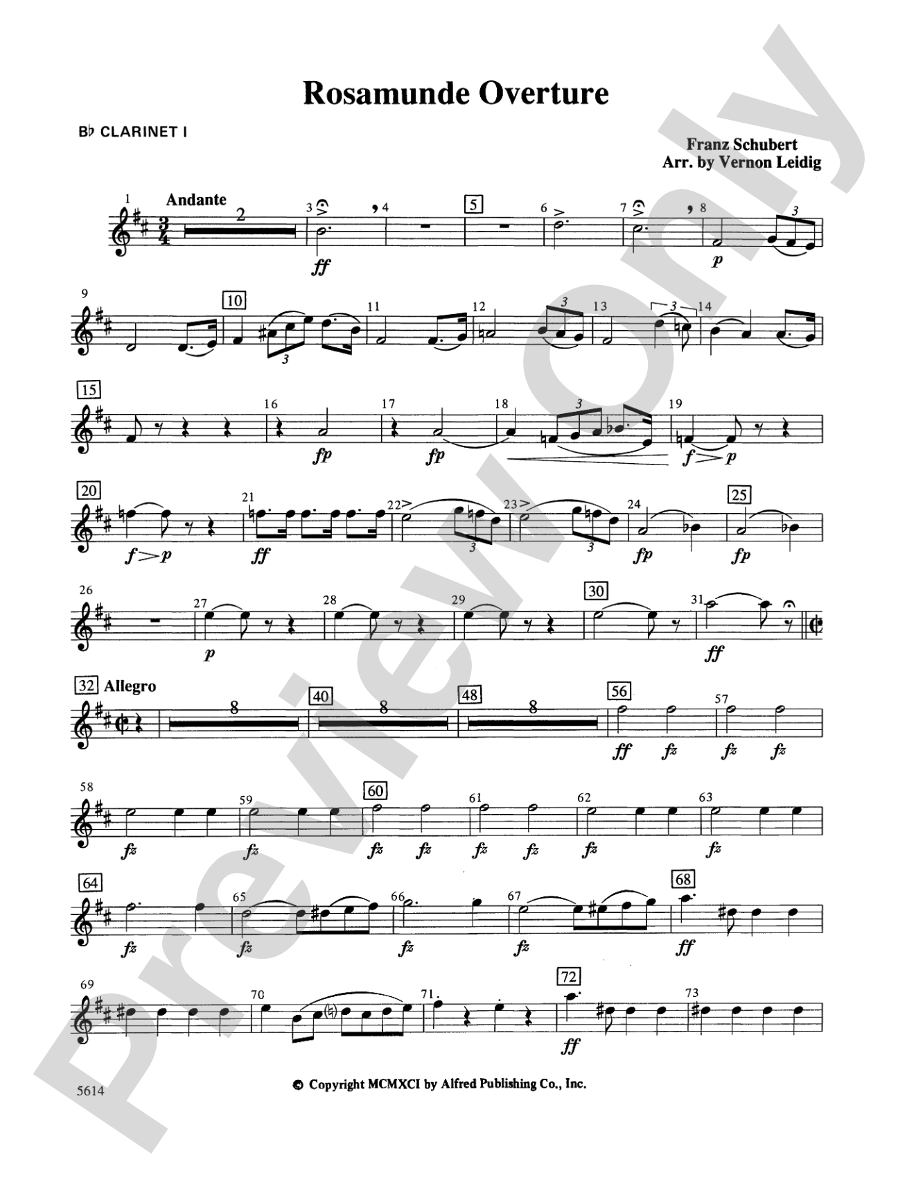 Rosamunde Overture, Opus 26: 1st B-flat Clarinet