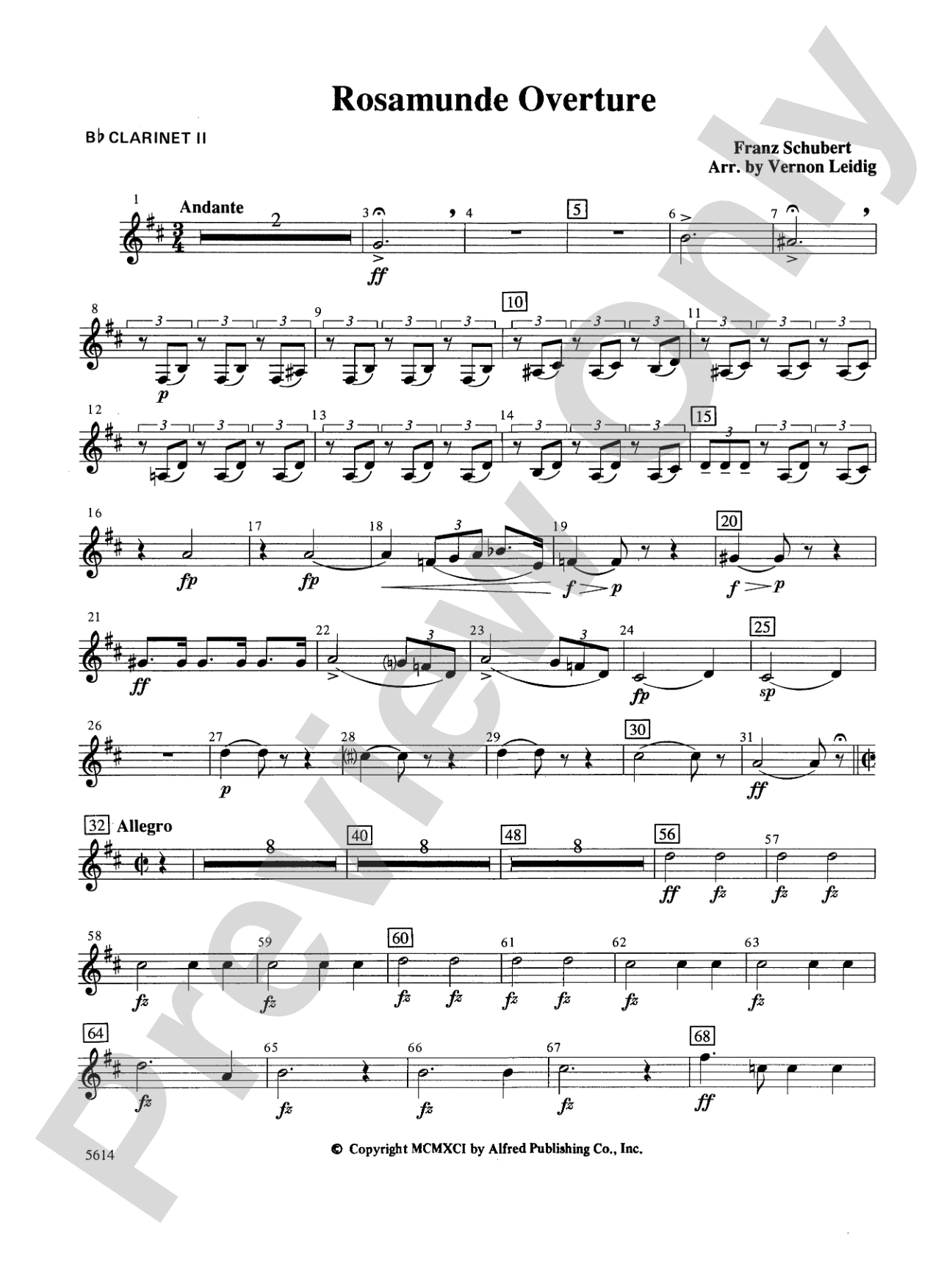 Rosamunde Overture, Opus 26: 2nd B-flat Clarinet