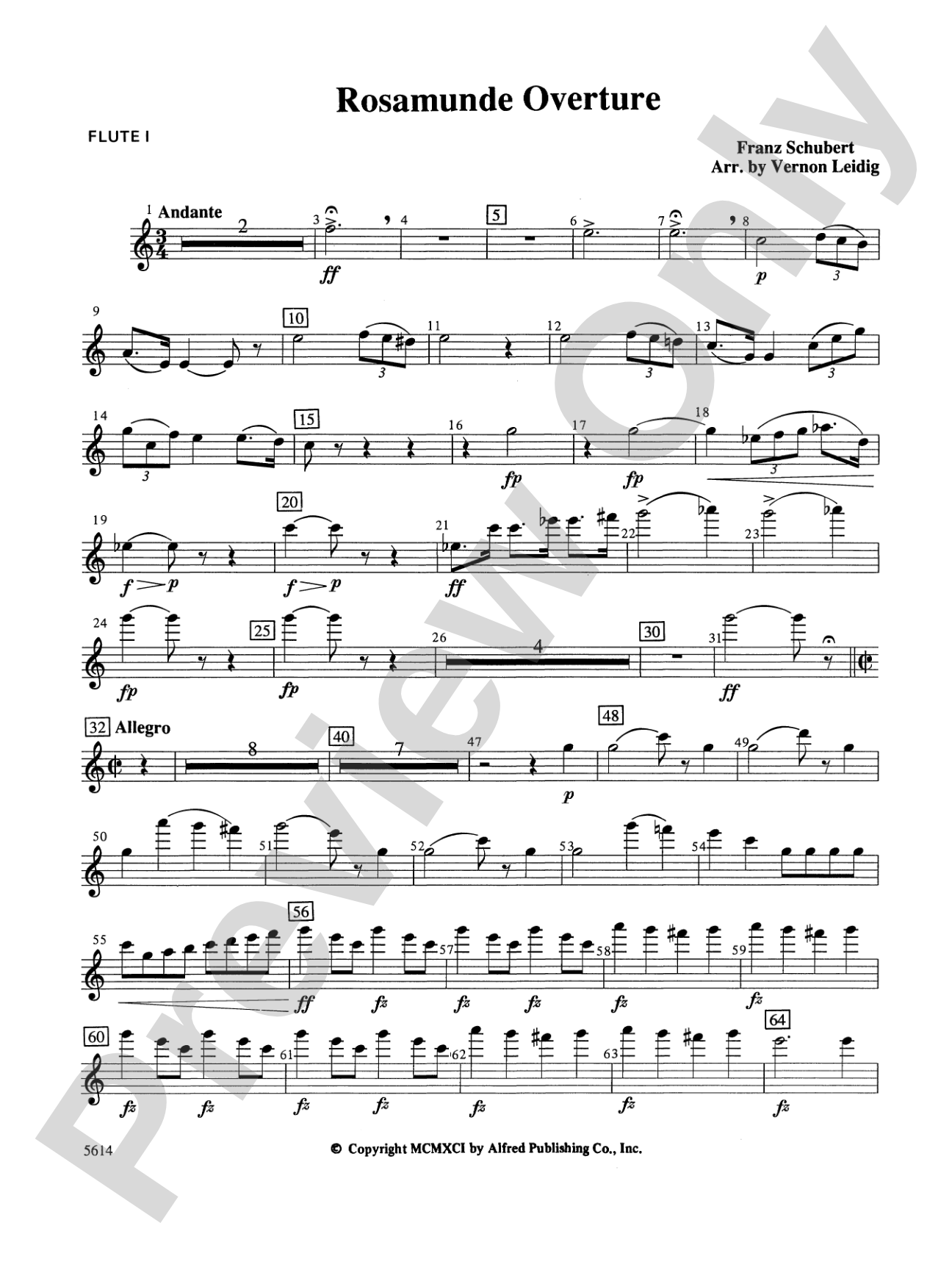 Rosamunde Overture, Opus 26: Flute