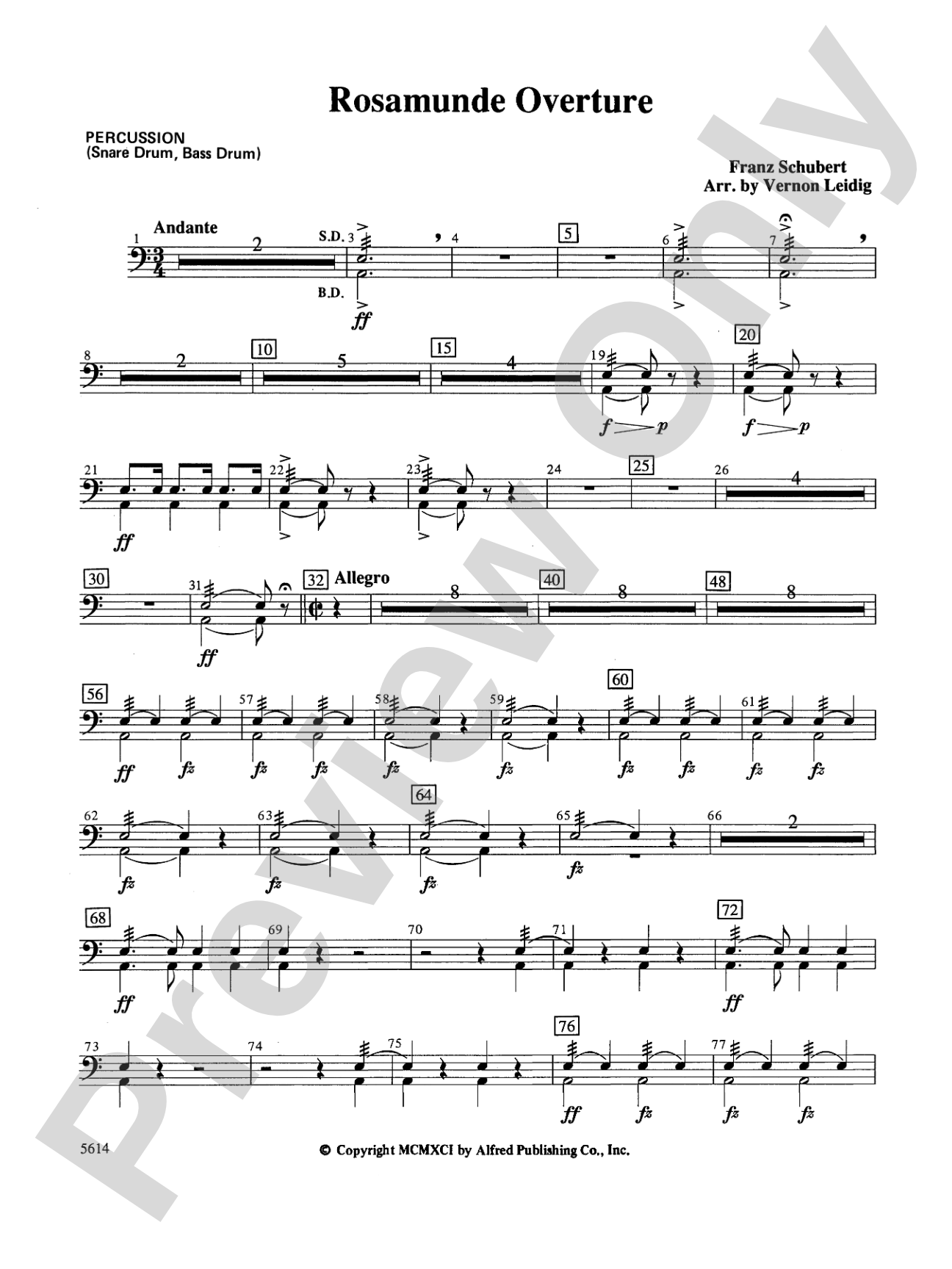 Rosamunde Overture, Opus 26: 1st Percussion