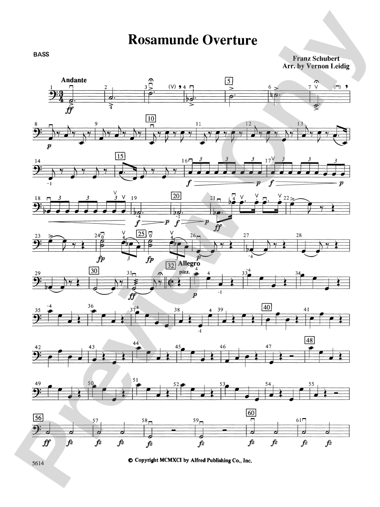 Rosamunde Overture, Opus 26: String Bass
