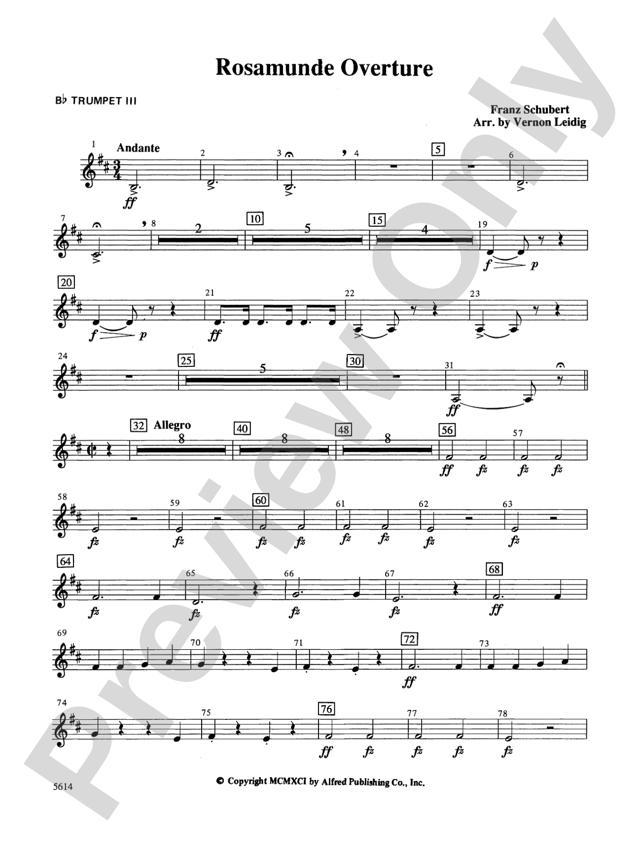Rosamunde Overture, Opus 26: 3rd B-flat Trumpet
