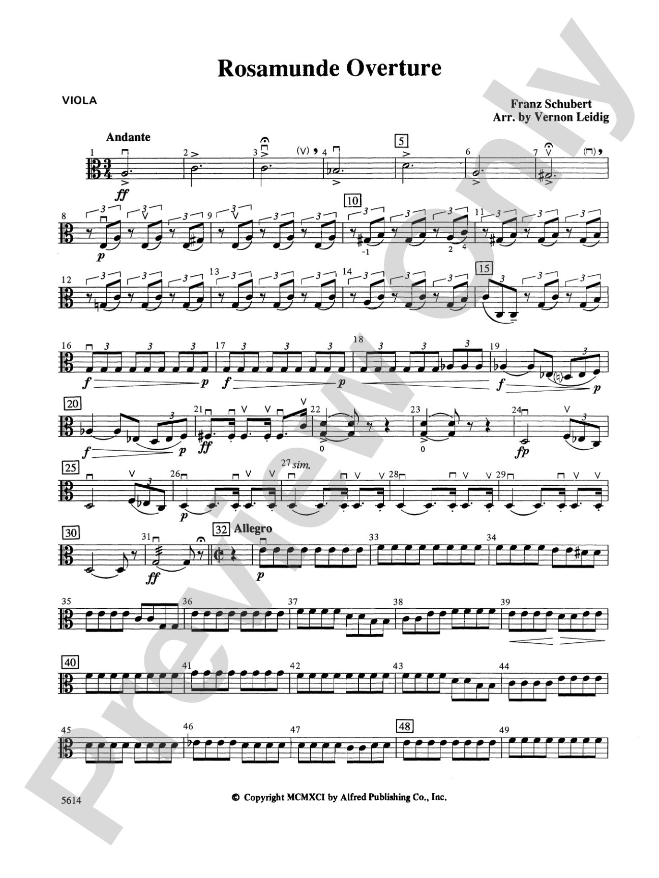 Rosamunde Overture, Opus 26: Viola