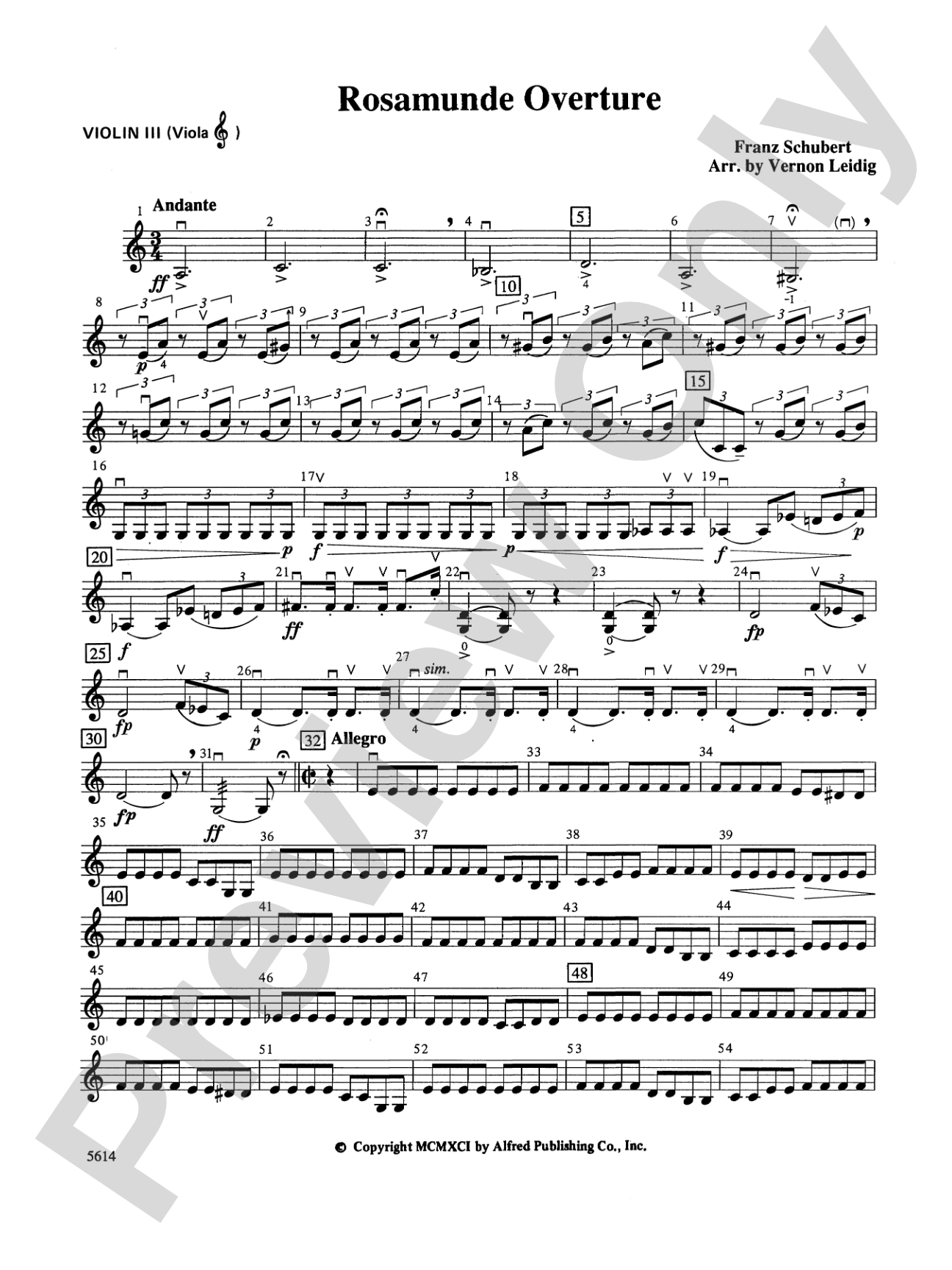 Rosamunde Overture, Opus 26: 3rd Violin (Viola [TC])