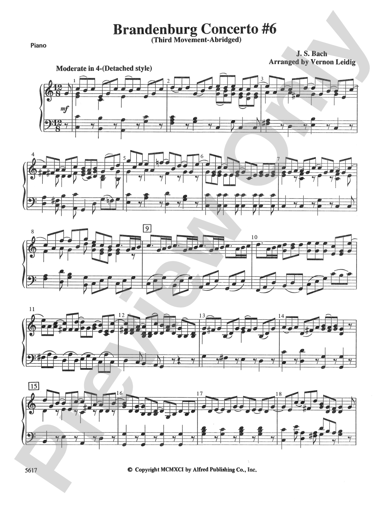 Brandenburg Concerto No. 6, 3rd Movement (Abridged): Piano Accompaniment